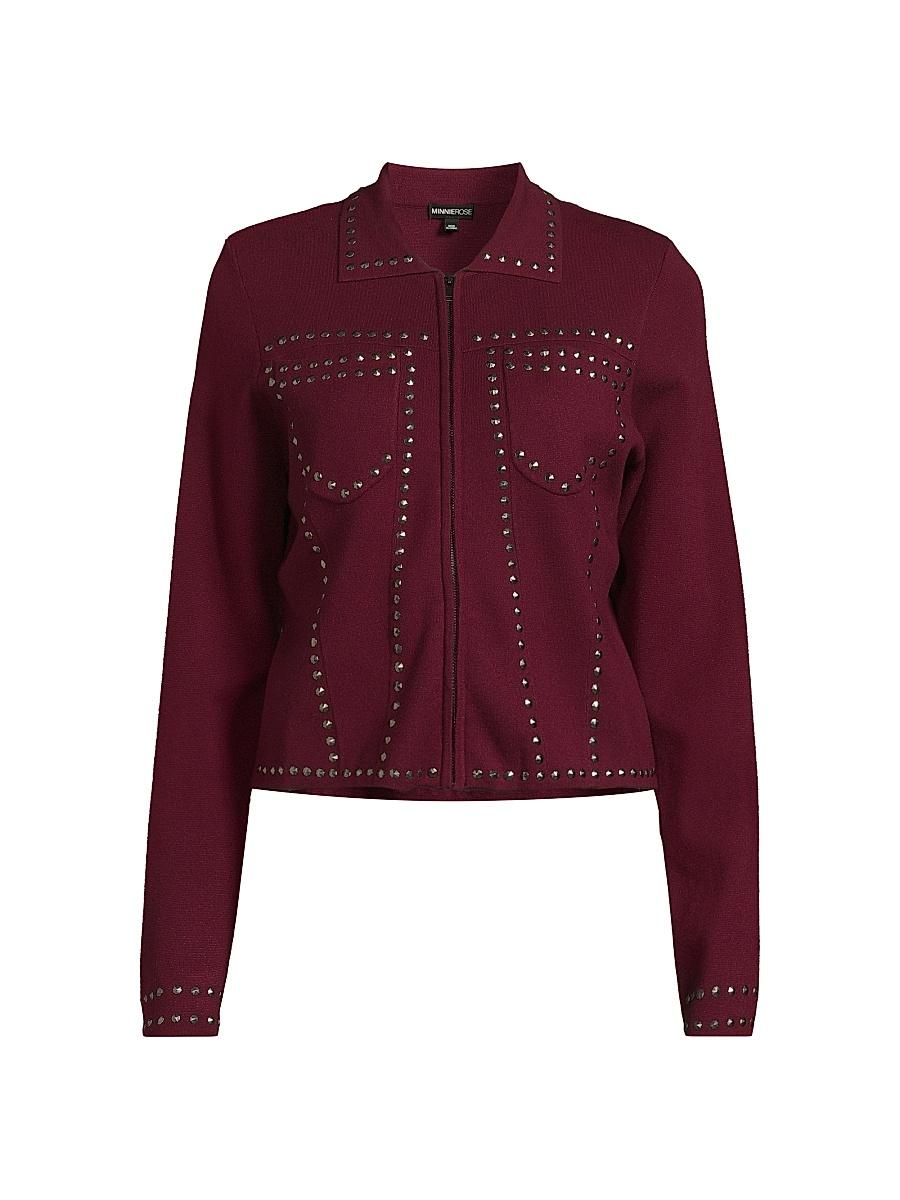 Womens Studded Trucker Zip Jacket Product Image