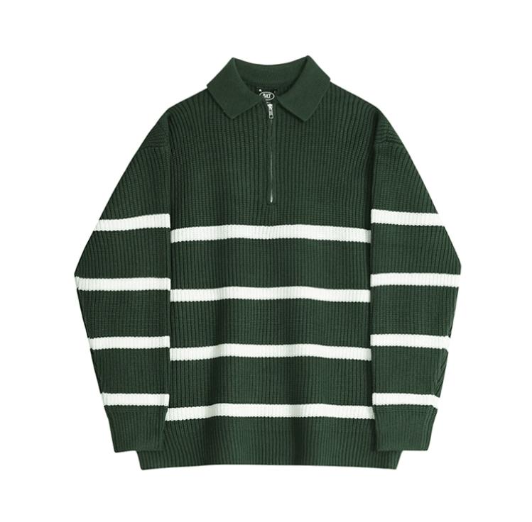 RT No. 11527 KNIT STRIP POLO ZIP-UP SWEATER Product Image