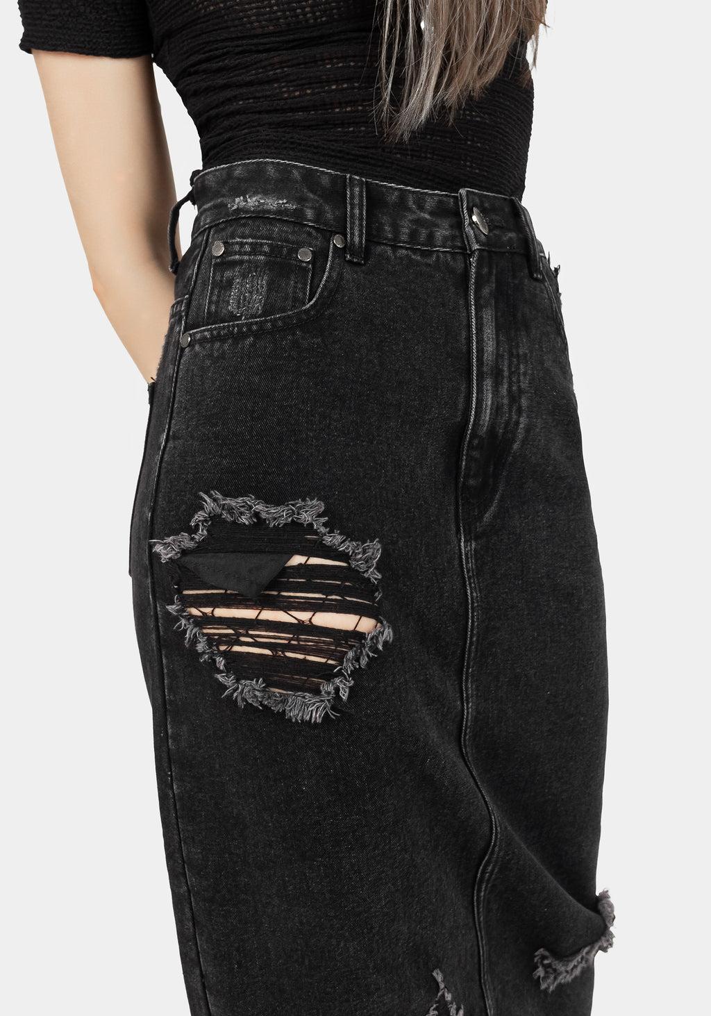 Ursula Distressed Denim Midaxi Skirt Product Image