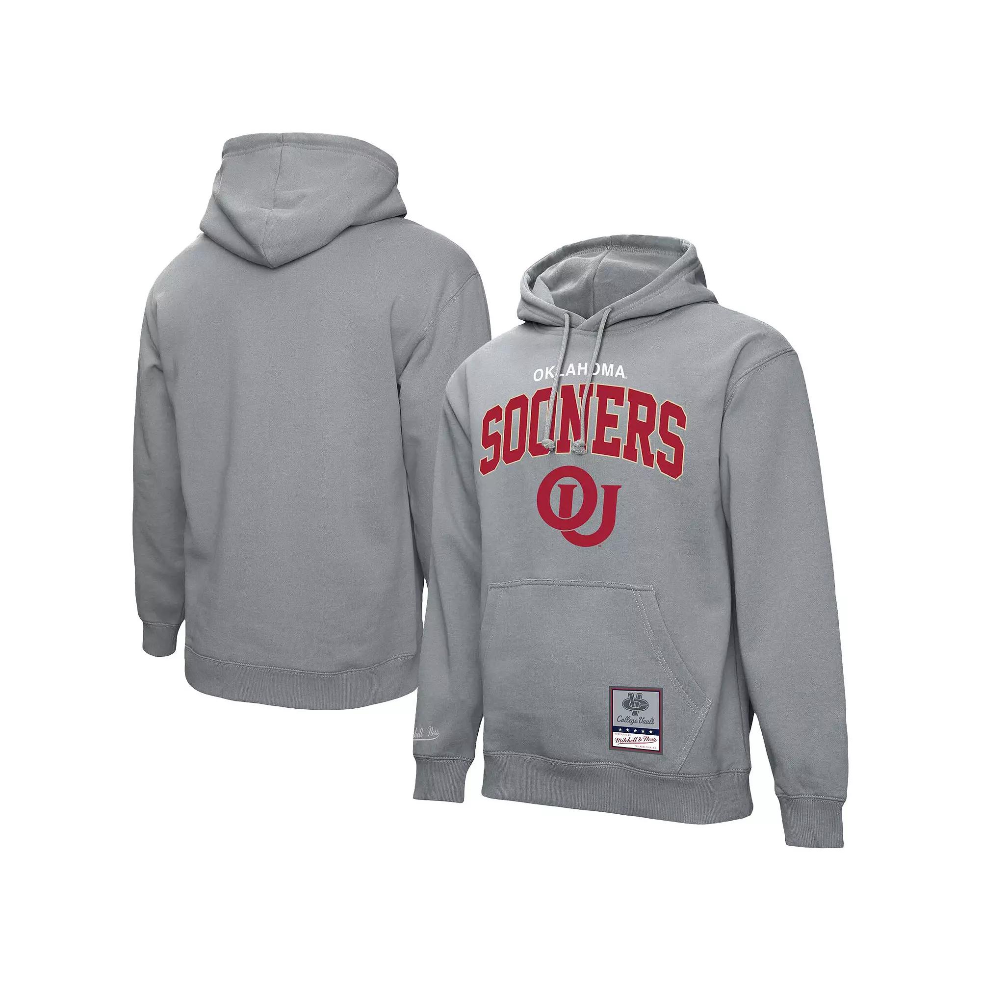 Men's Mitchell & Ness Heather Gray Oklahoma Sooners Classic Arch Pullover Hoodie,  Product Image