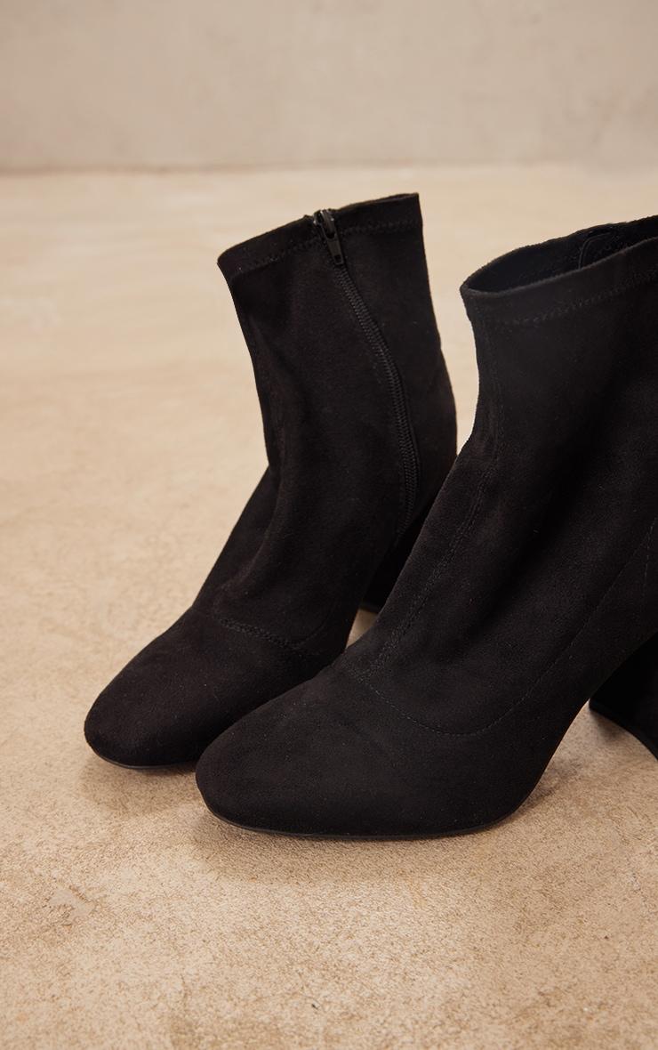 Black Faux Suede Wide Fit Round Toe Heeled Ankle Sock Boots Product Image