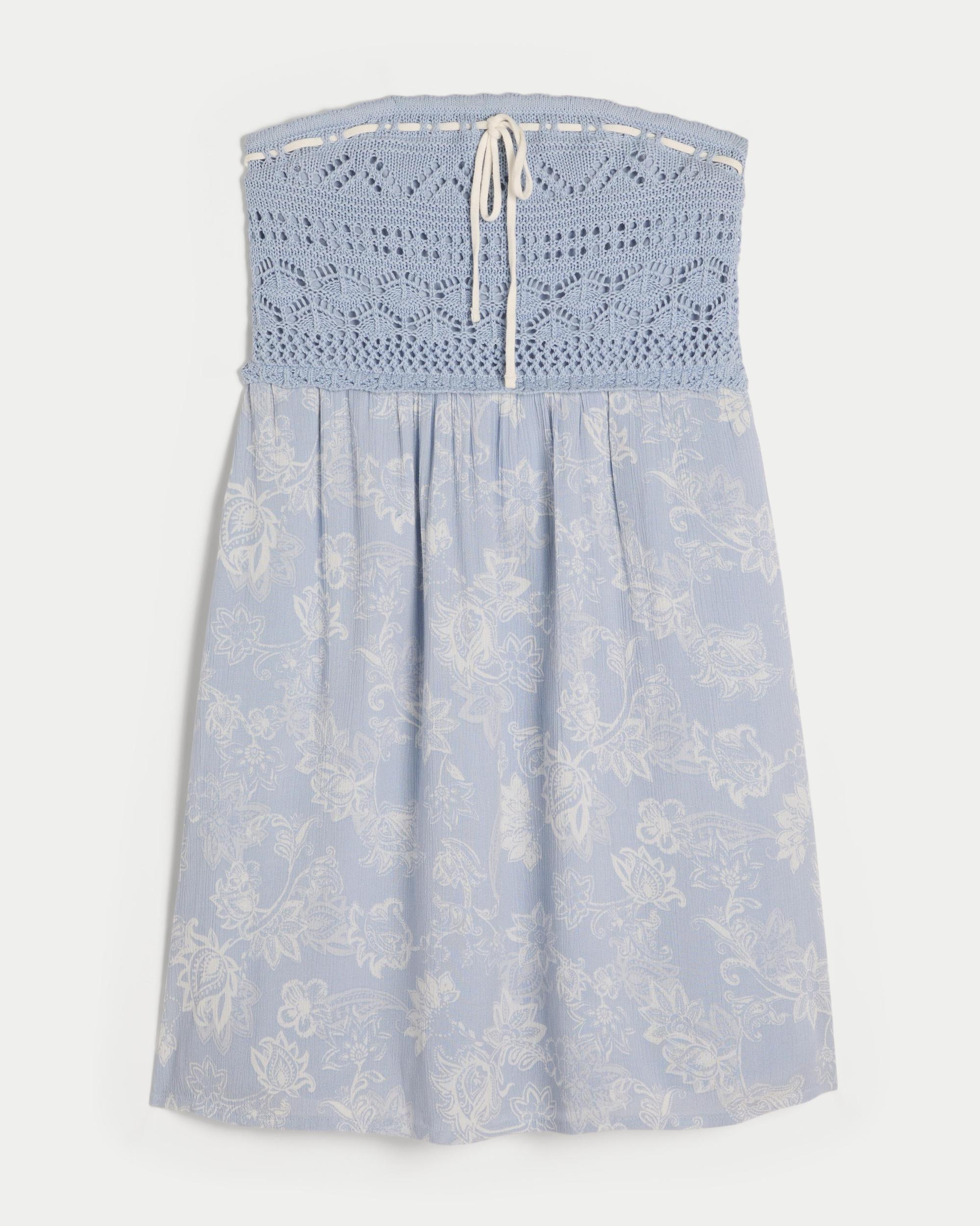 Strapless Crochet-Style Mix Mini Dress Product Image