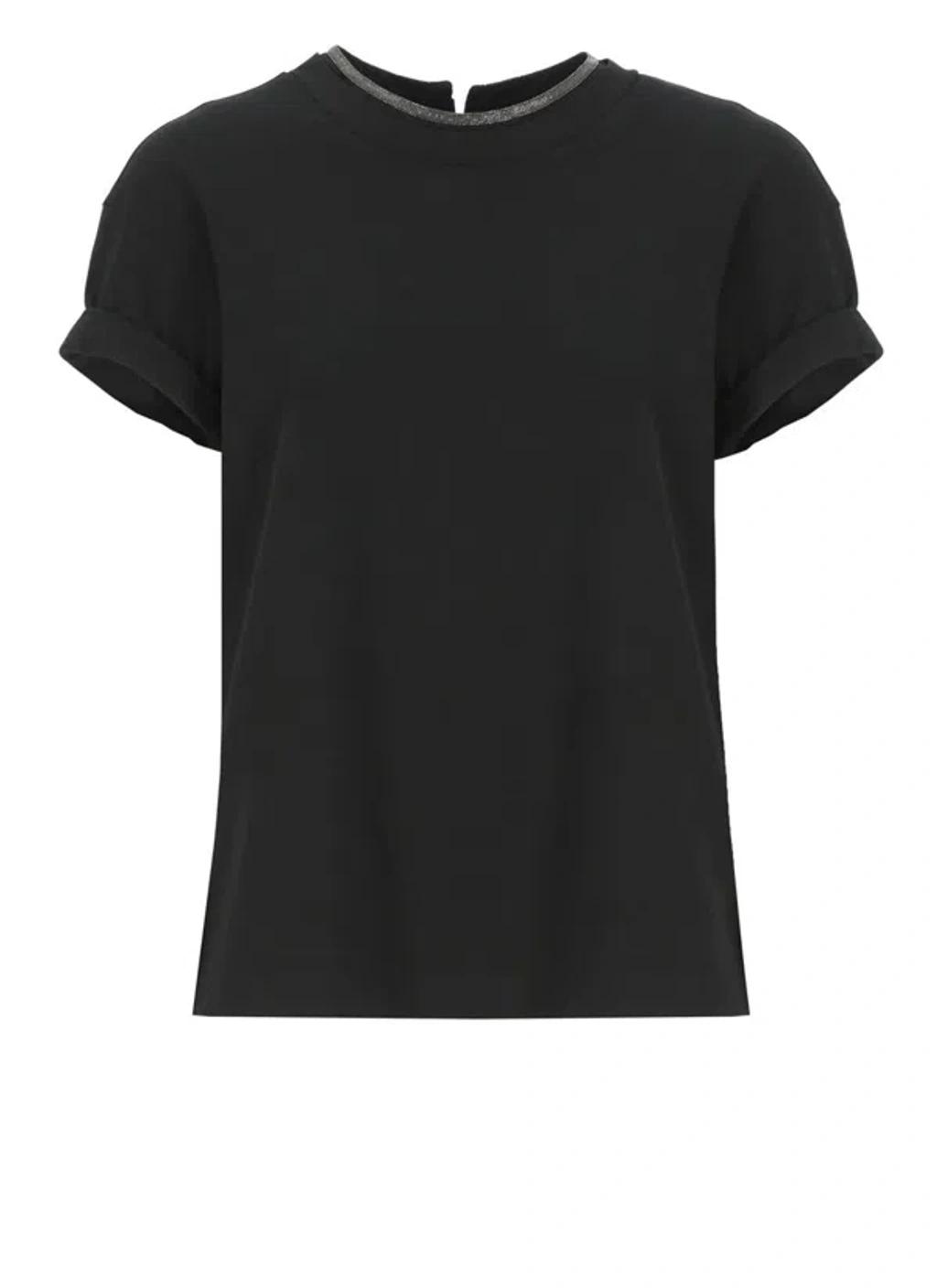 BRUNELLO CUCINELLI Women Stretch Cotton Jersey T-shirt With Precious Faux-layering In Black Product Image