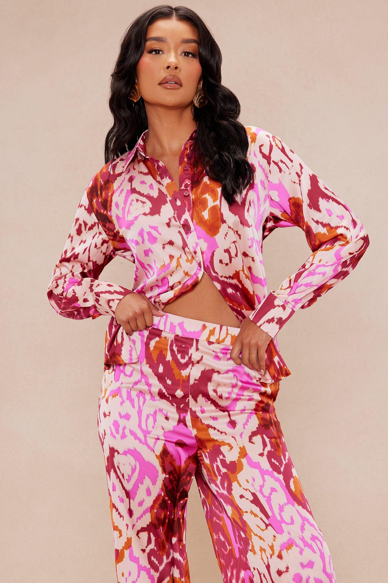 Kristine Satin Wide Leg Pant Set - Fuchsia/combo Product Image