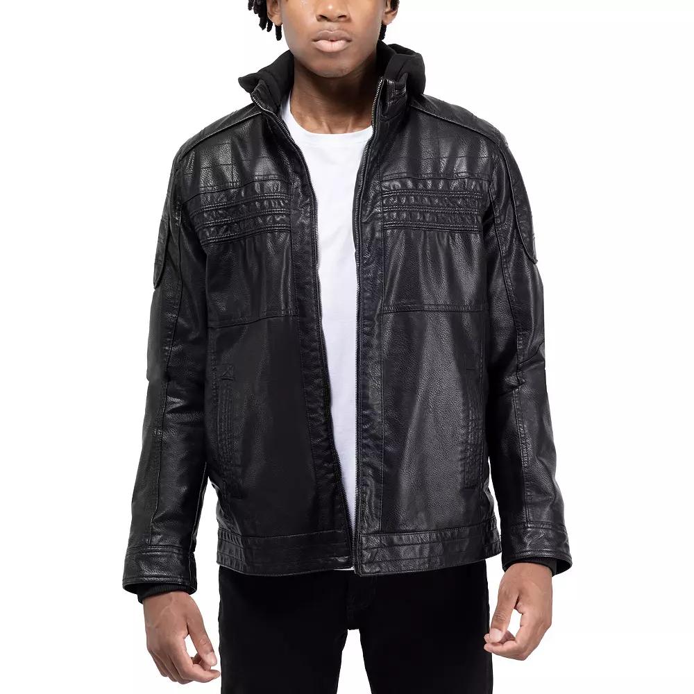 Men's Xray Grainy Faux Leather Hooded Jacket, Size: Small, Black Product Image