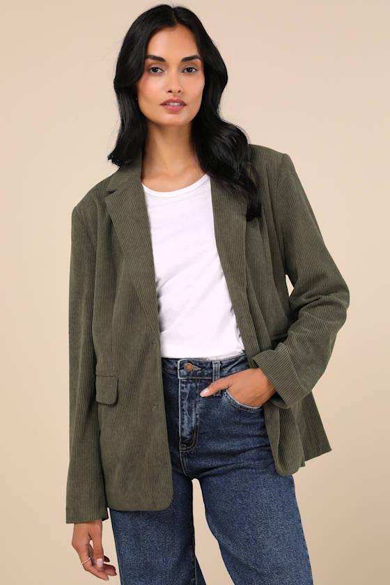 Darling Academic Olive Green Corduroy Oversized Blazer Product Image