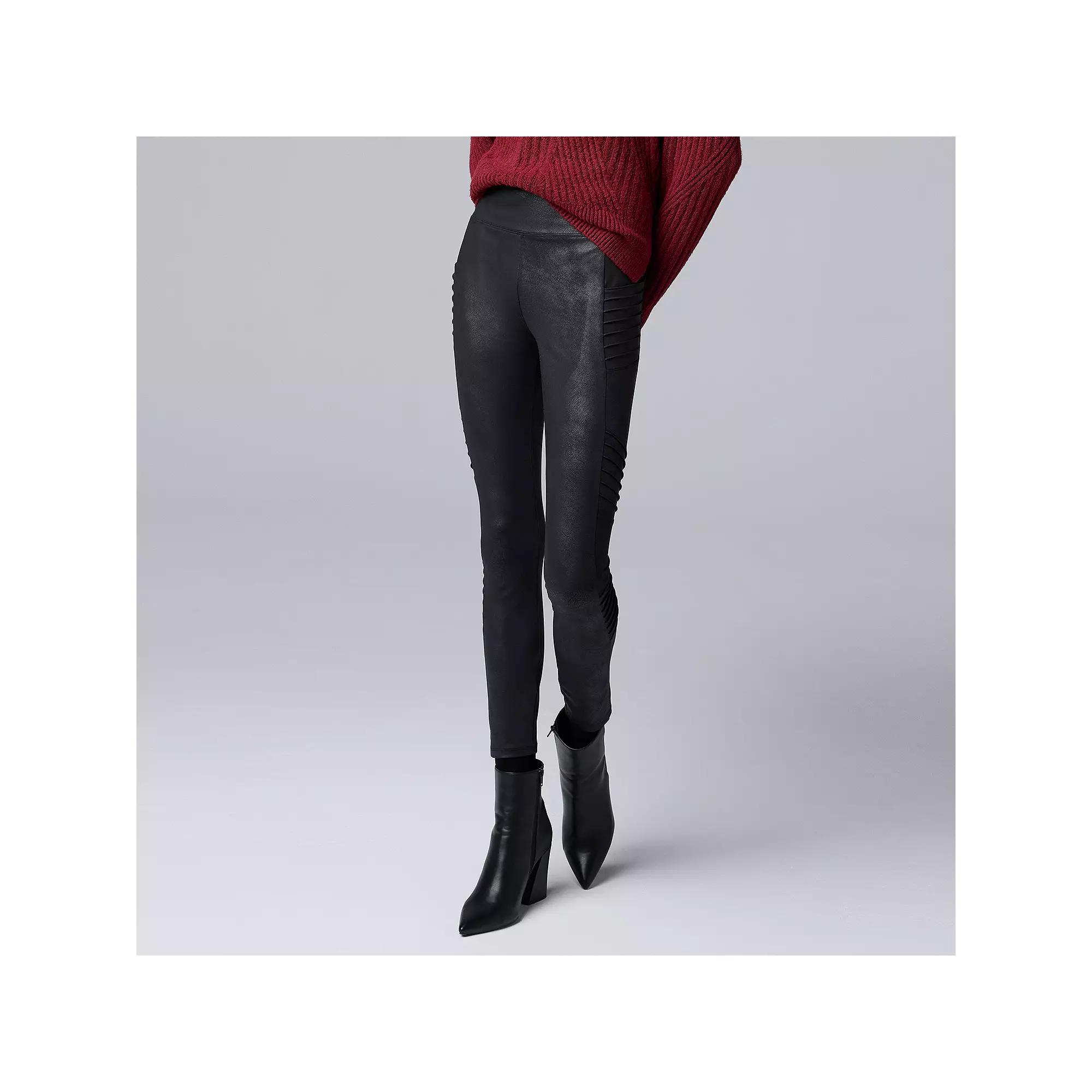 Women's Simply Vera Vera Wang High Rise Faux Leather Moto Leggings, Size: Large, Black Product Image