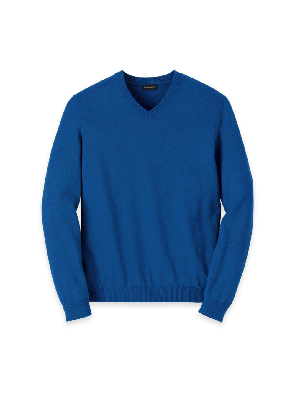 Supima Cotton V-neck Sweater - Blue Product Image