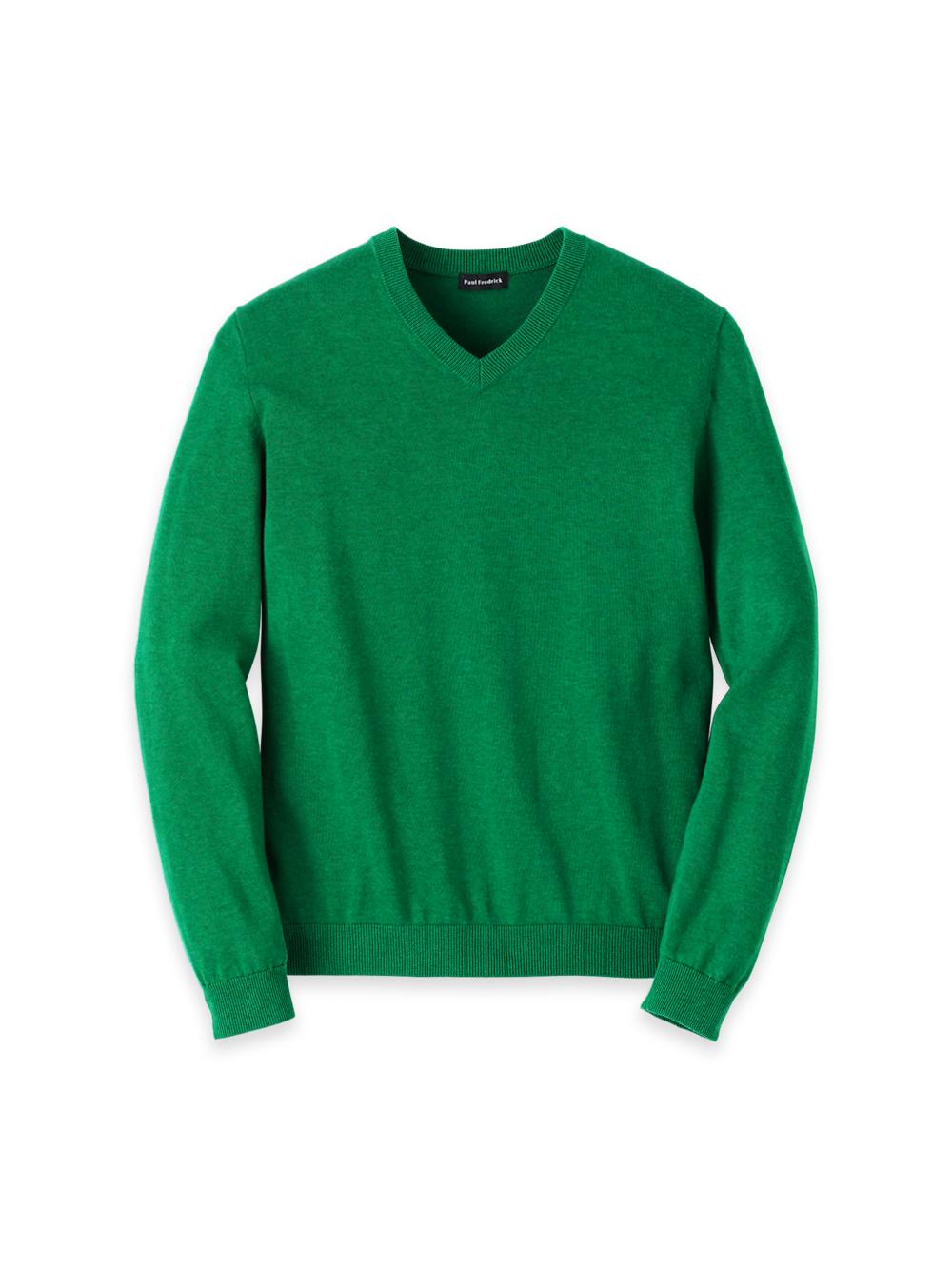 Supima Cotton V-neck Sweater - Green Product Image