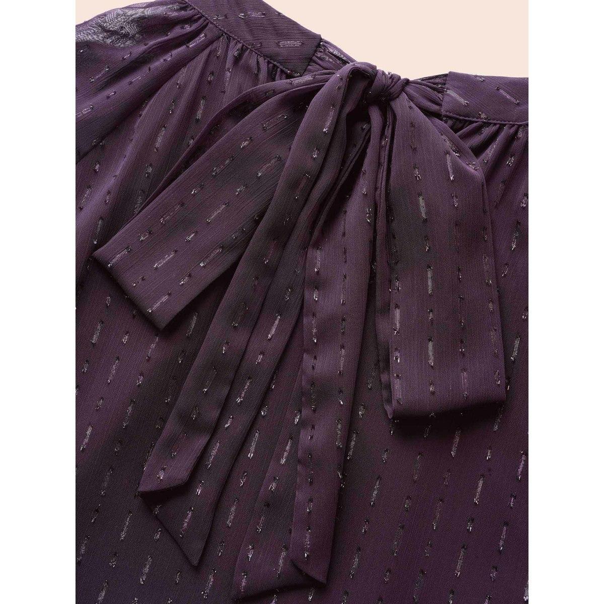 Plus Size Eggplant Luxe Chiffon Stand Up Collar Blouse Women Work From Home Long Sleeve Stand-up collar Work Blouses BloomChic 22-24/3X Product Image