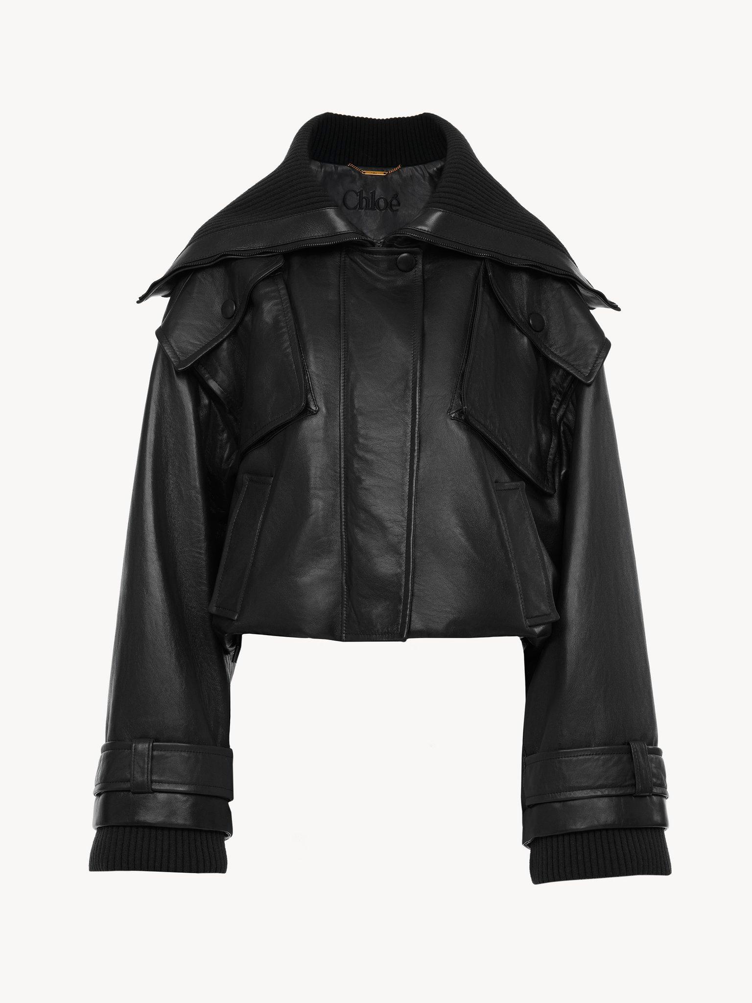 Short bomber jacket in soft leather Product Image