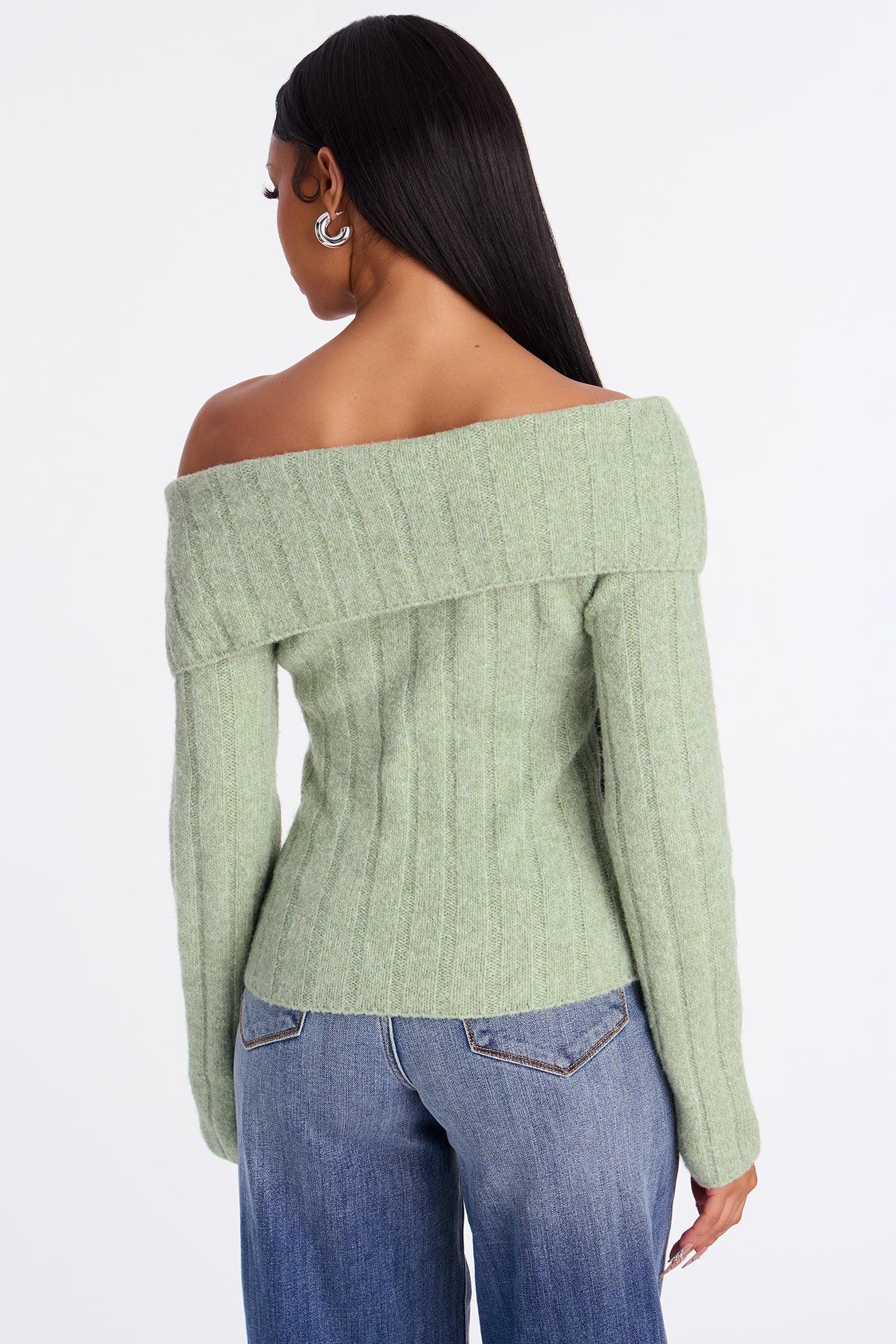 Sassy Soul Off Shoulder Sweater Top - Sage Female Product Image