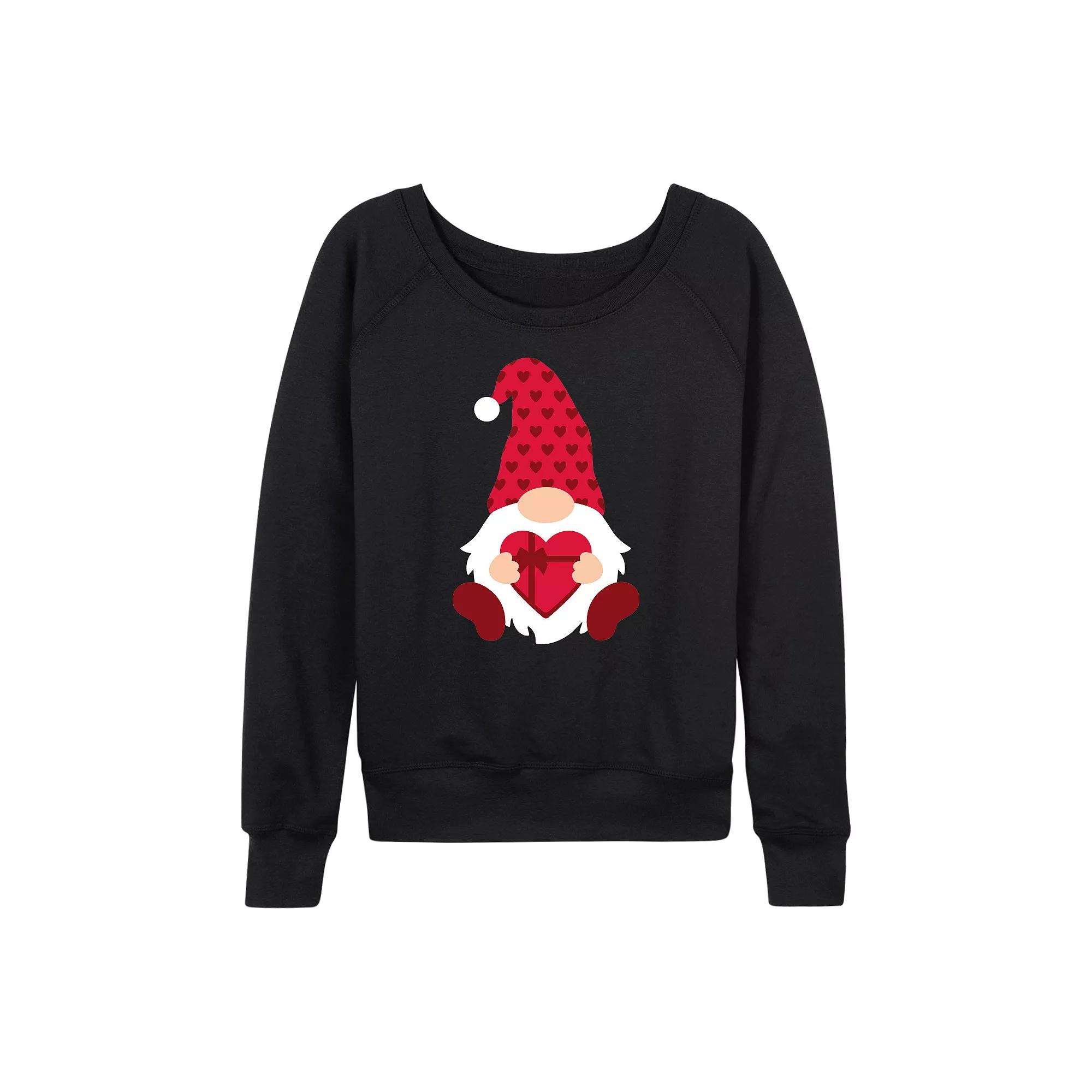 Women's Chocolate Heart Box Gnome French Terry Long Sleeve Tee,  Product Image