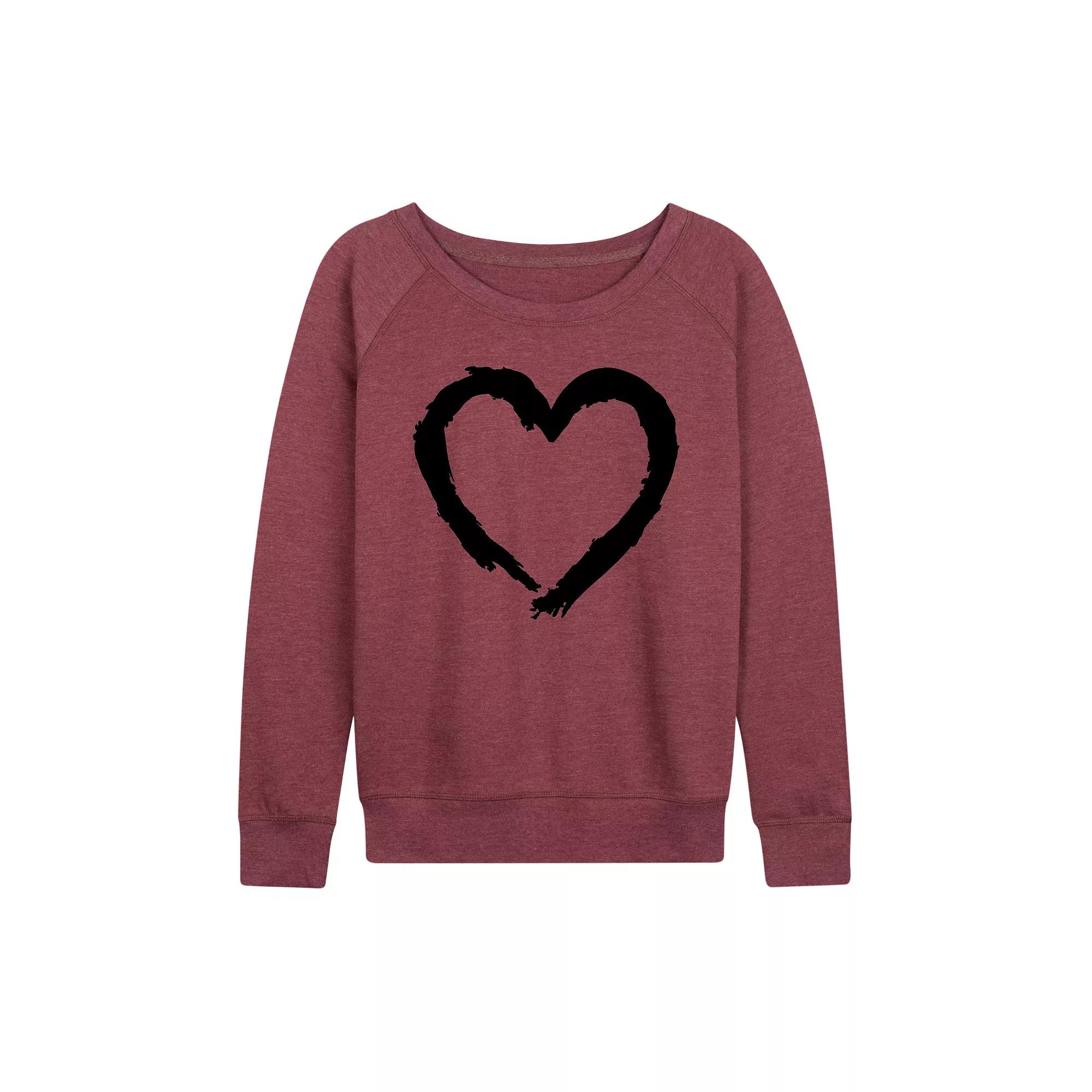 Women's Paintbrush Stroke Heart French Terry Long Sleeve Tee,  Product Image