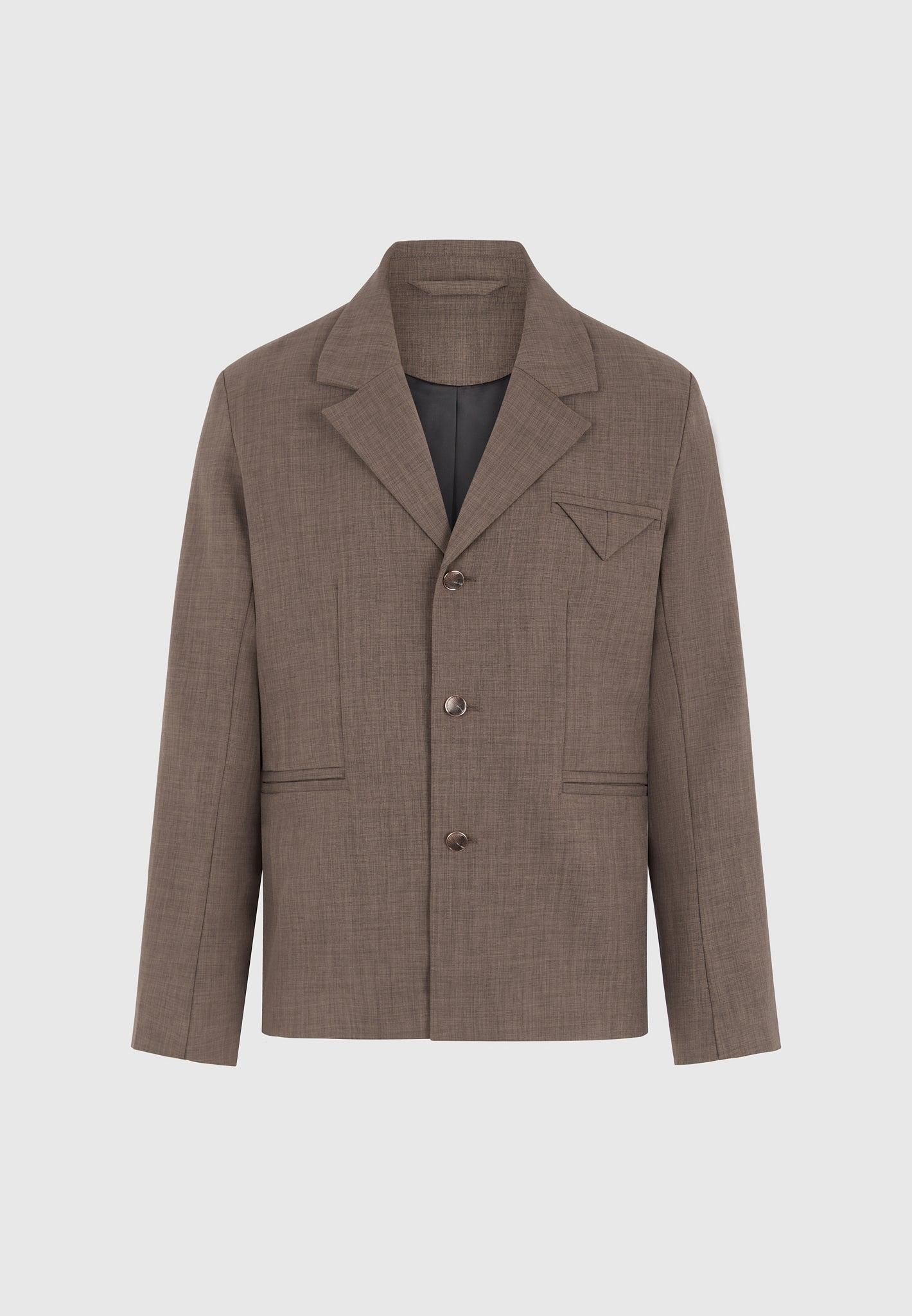 Bastien - Single Breasted Hatched Tailored Suit Jacket - Light Brown Male Product Image