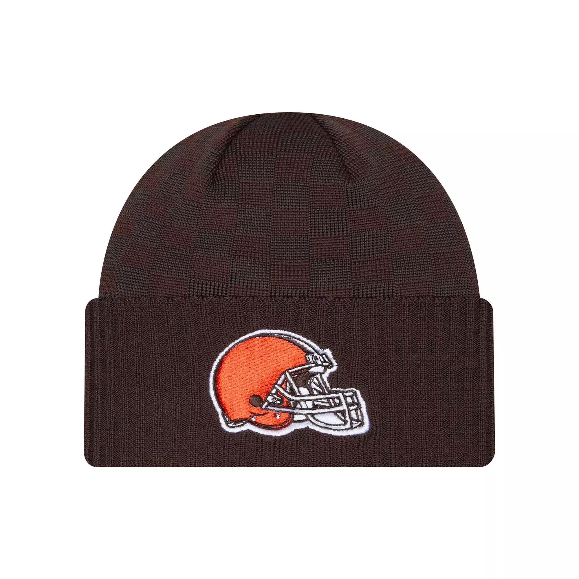 Men's New Era Brown Cleveland Browns Checkered Cuffed Knit Hat Product Image