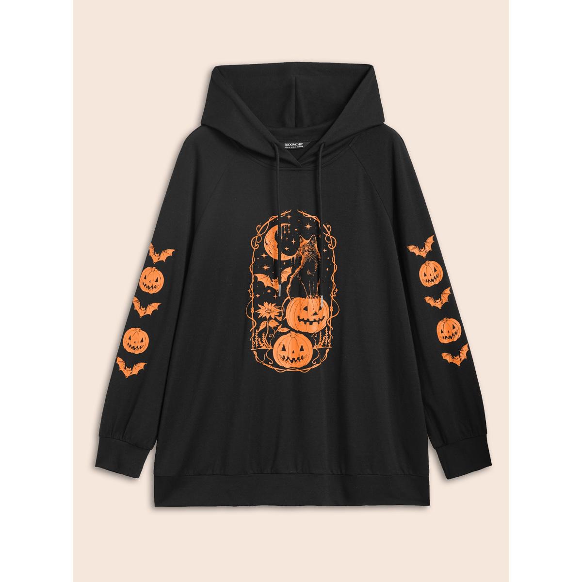 Plus Size Trick & Chic Graphic Sweatshirt Women Black Playful Drawstring Hooded Casual Sweatshirts BloomChic 30/6X Product Image