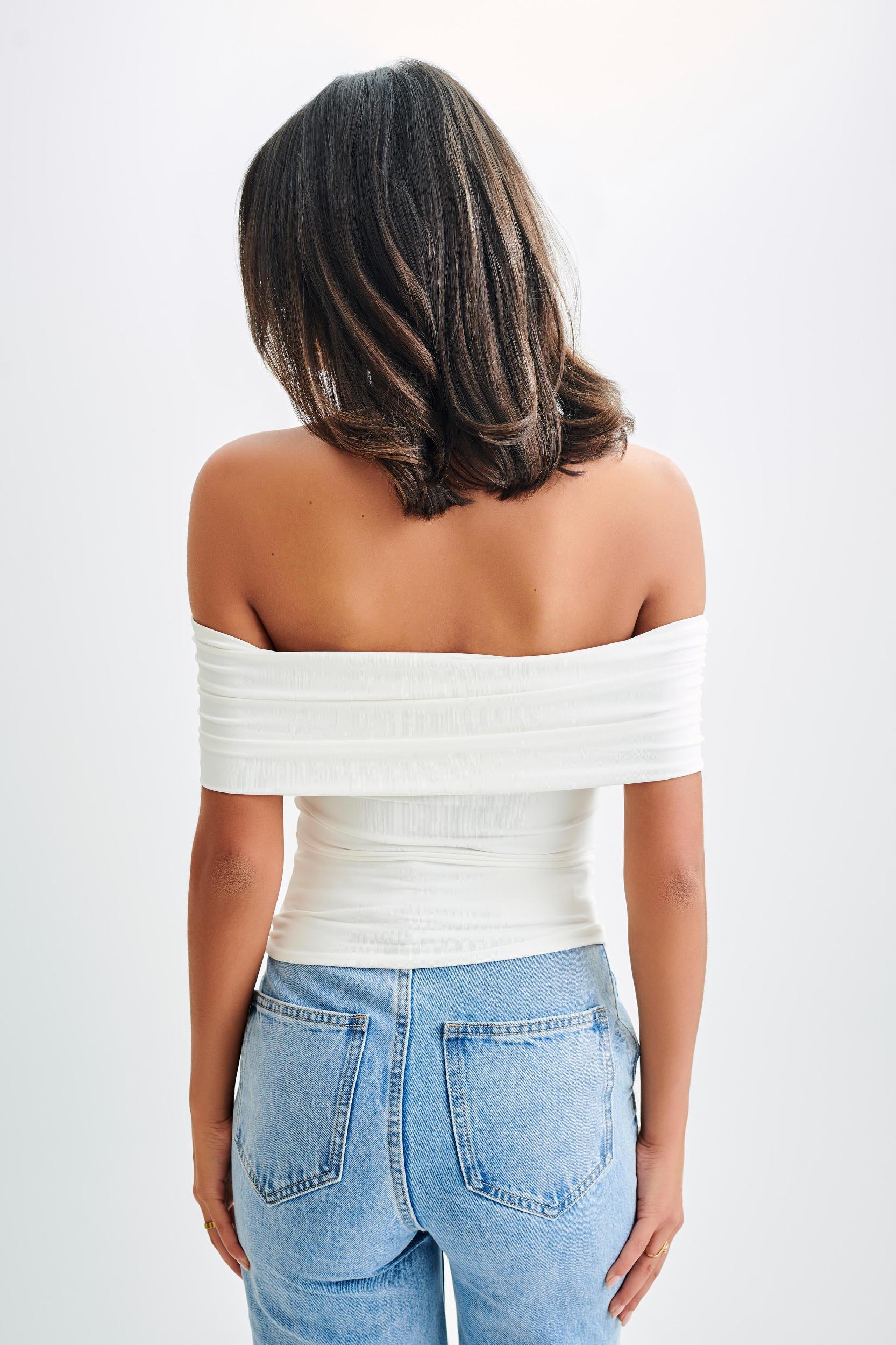 Meena Recycled Nylon Off Shoulder Top - White Product Image