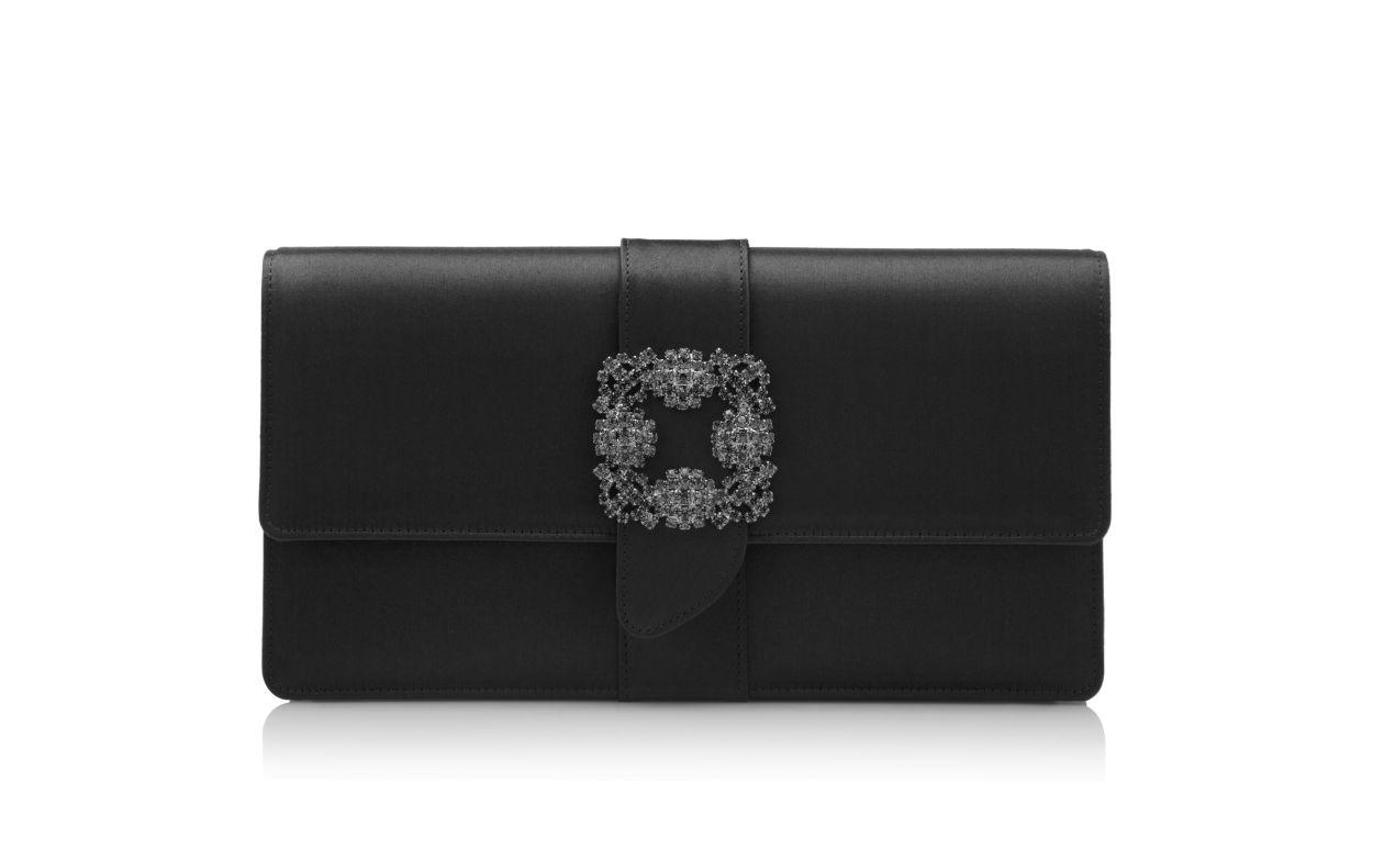 CAPRI Black Satin Jewel Buckle Clutch Product Image