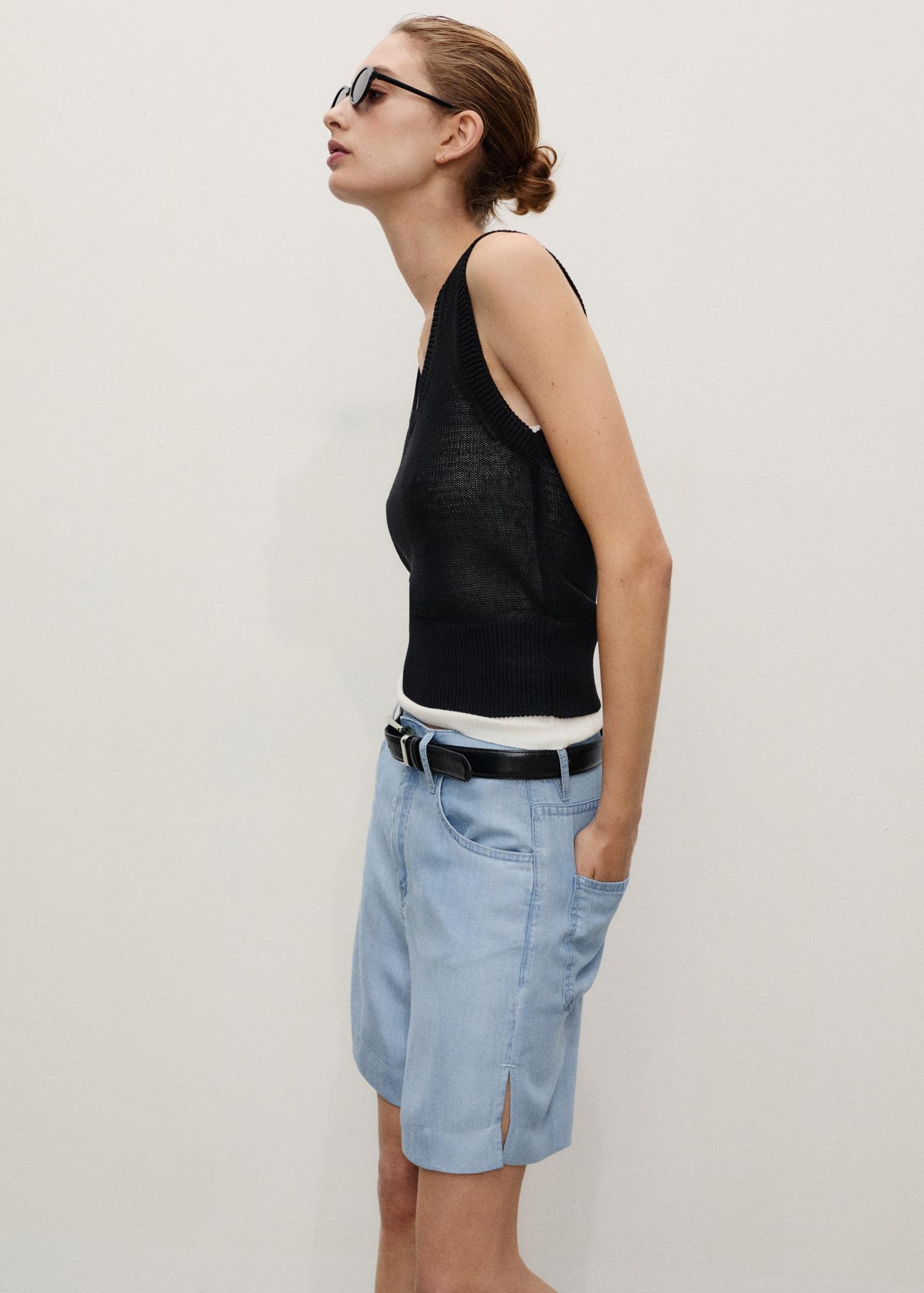 Straight-fit lyocell bermuda shorts - Women | MANGO USA Product Image