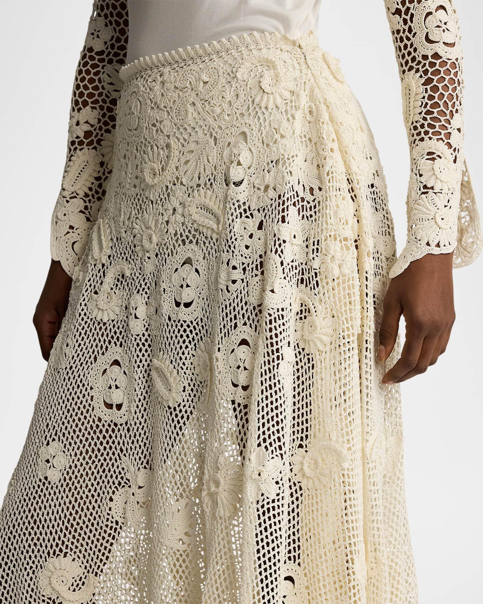 Hand-Crocheted Floral Silk Sweater Skirt Product Image