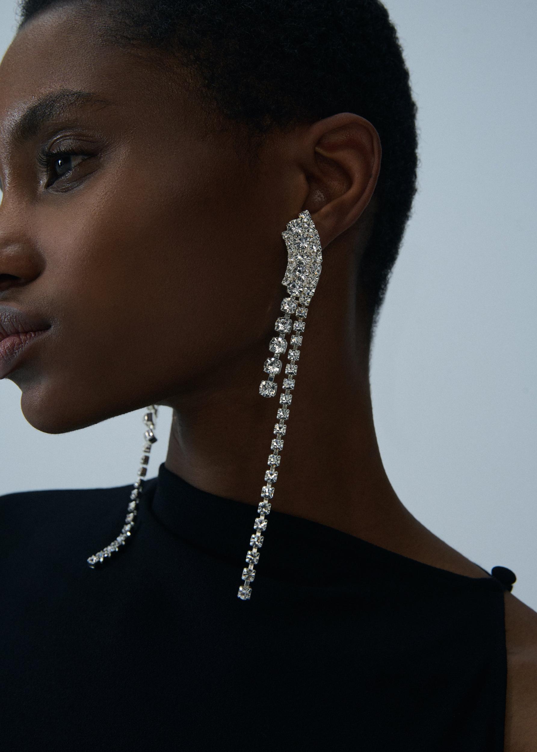 Silver crystal linear fringe earrings Product Image