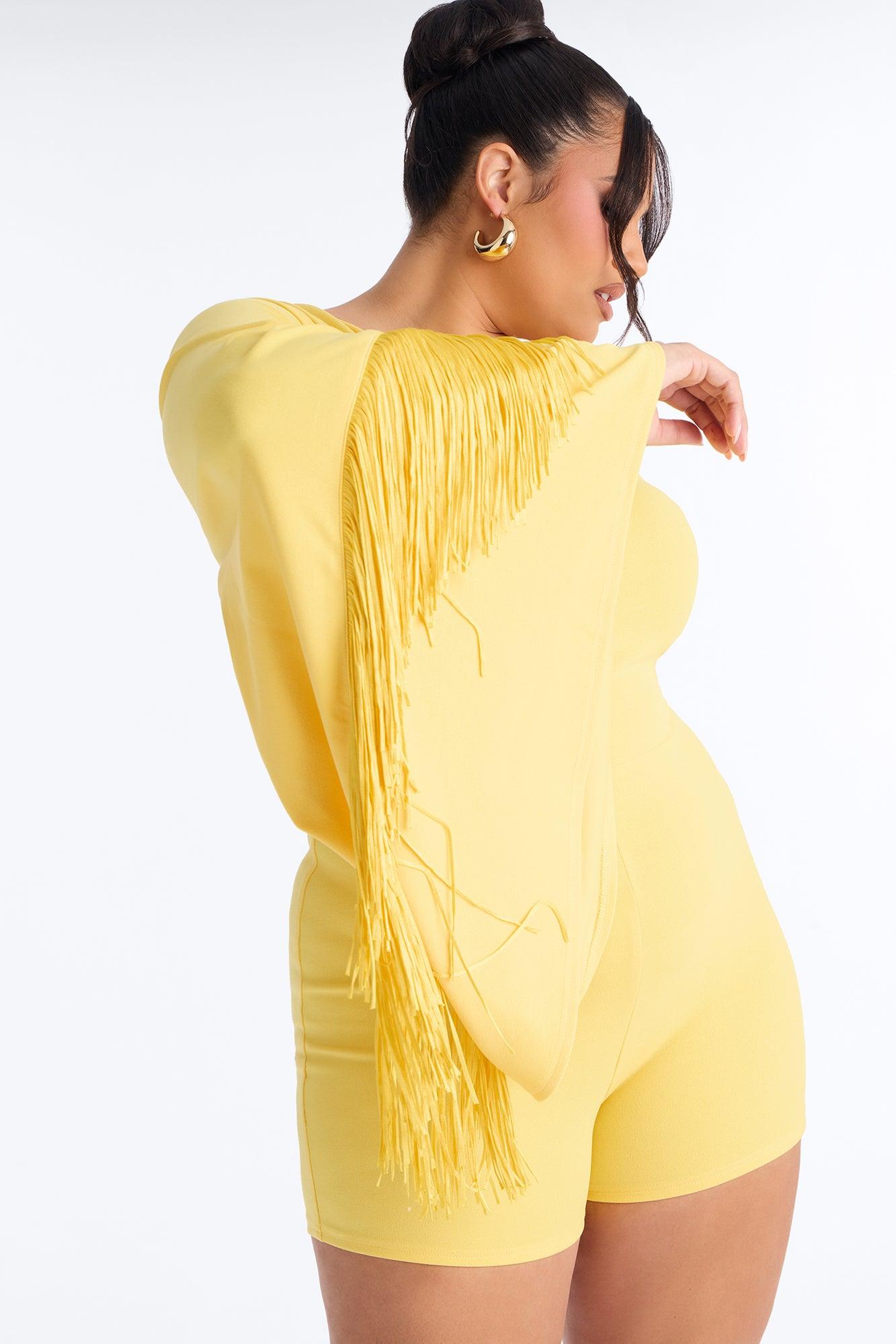 Vanessa Fringe Trim Romper - Yellow Female Product Image