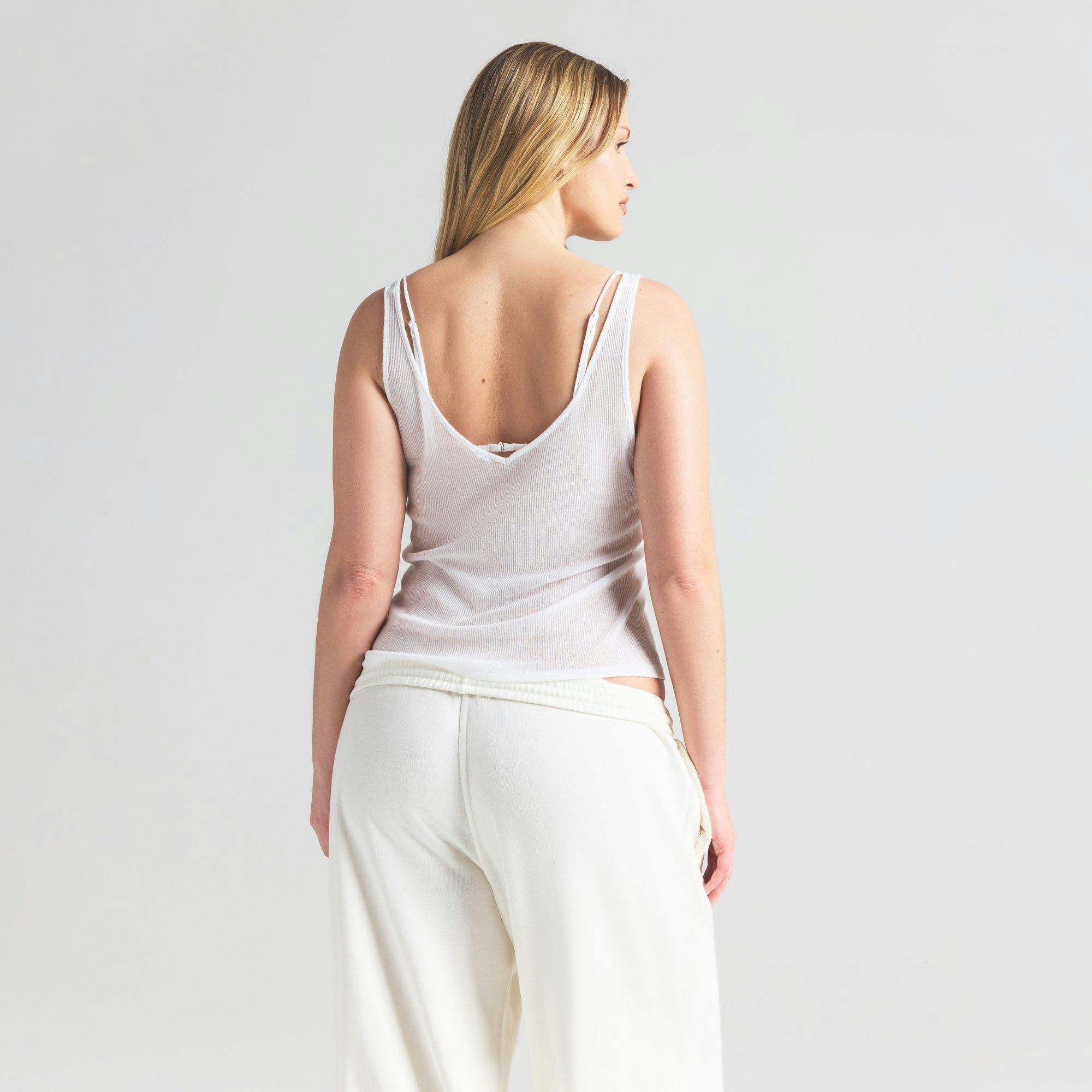 SHEER COTTON V NECK TANK | SNOW Product Image