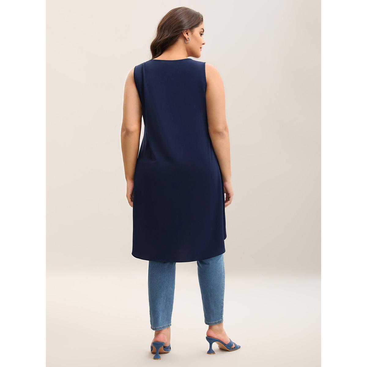 Plus Size Supersoft Essentials Notched Ruffle Layered Hem Sleeveless Dress Black Women Elegant Gathered V-neck Sleeveless Curvy Midi Dress BloomChic 28/5X Product Image