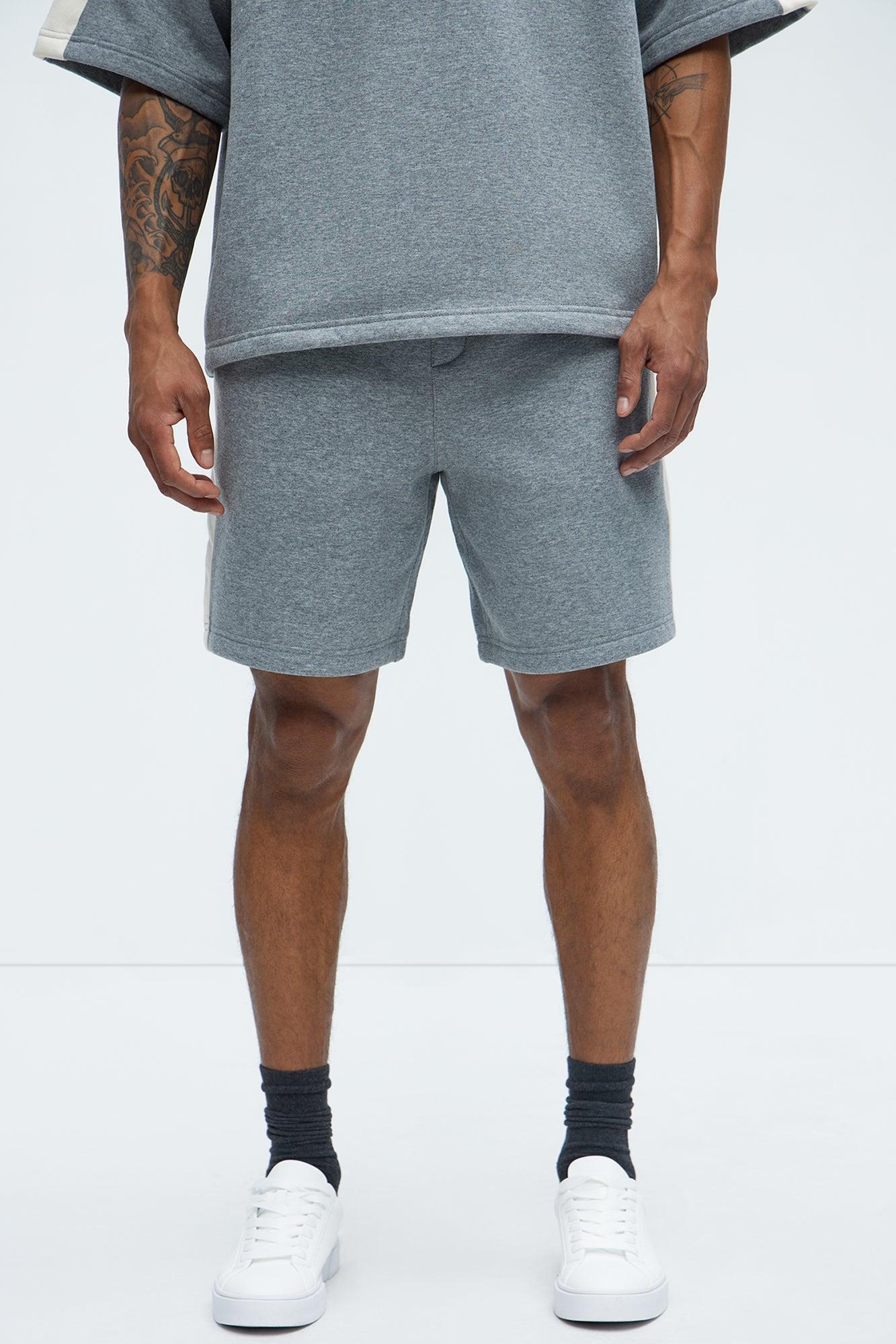 Tyson Oversized Heavyweight Striped Shorts - Heather Grey Product Image