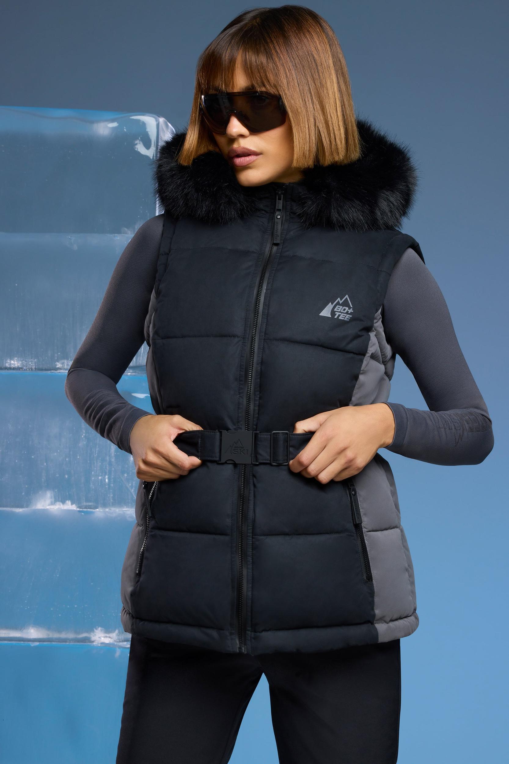 Ski Jacket with Detachable Sleeves in Black Product Image