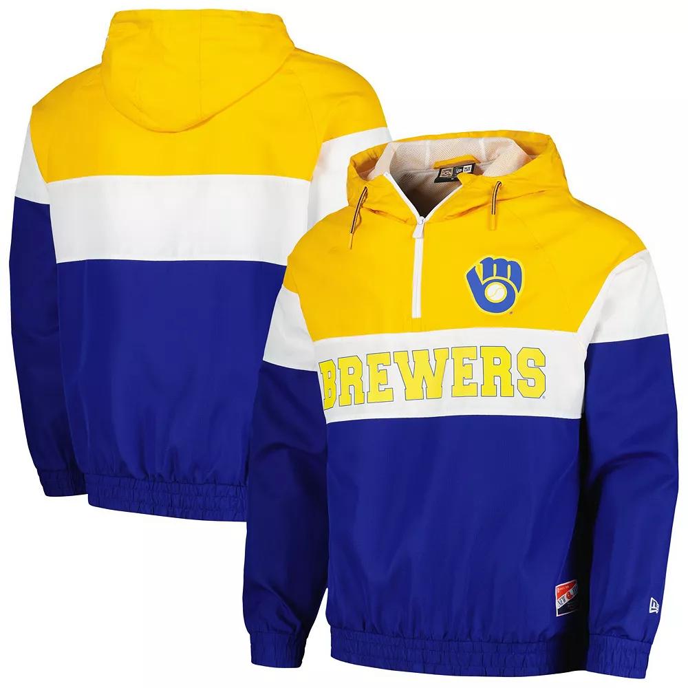 Men's New Era Royal Milwaukee Brewers Ripstop Raglan Quarter-Zip Hoodie Windbreaker Jacket, Size: Small, Blue Product Image