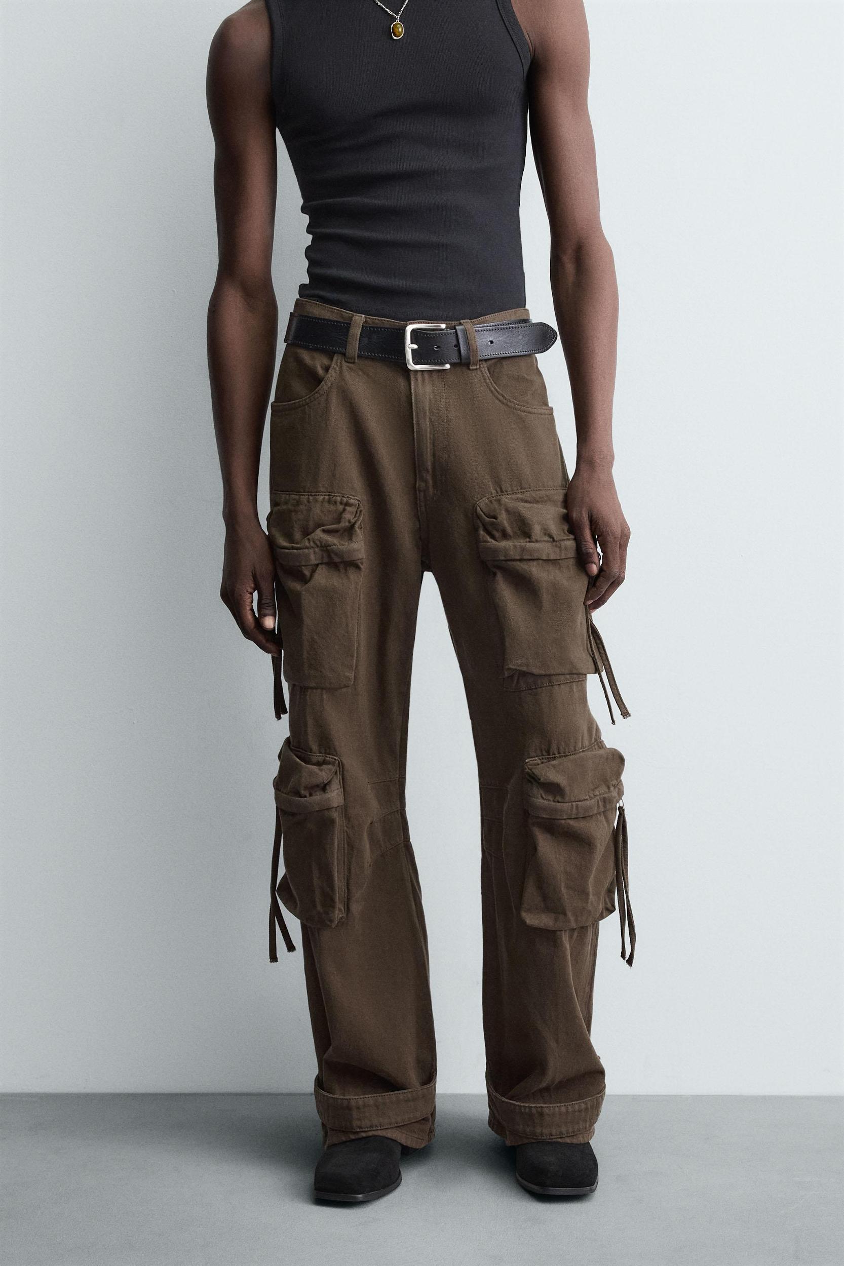 DENIM CARGO PANTS WITH POCKETS Product Image