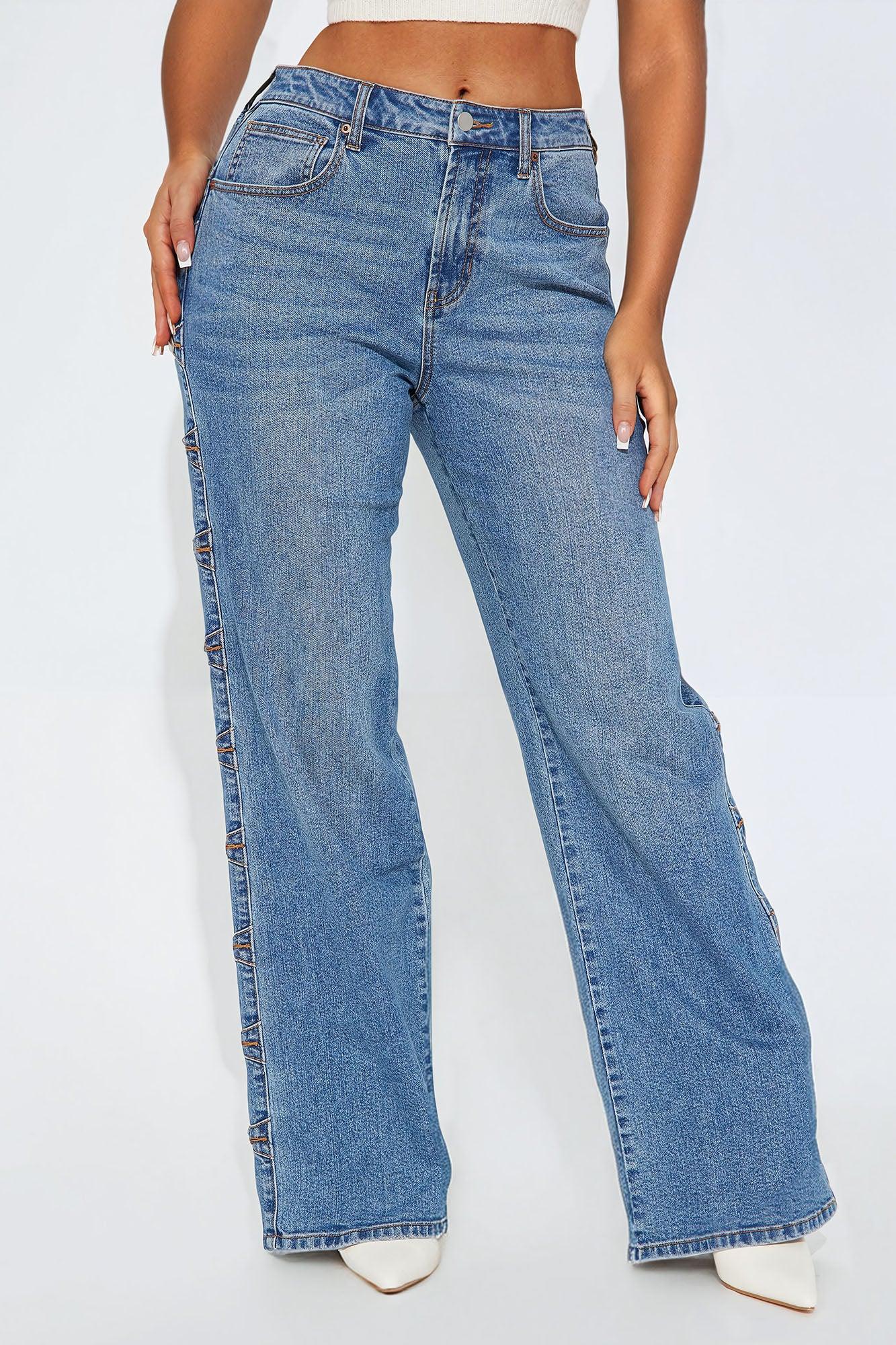 Caught Up Stretch Straight Leg Jeans - Medium Blue Wash Product Image
