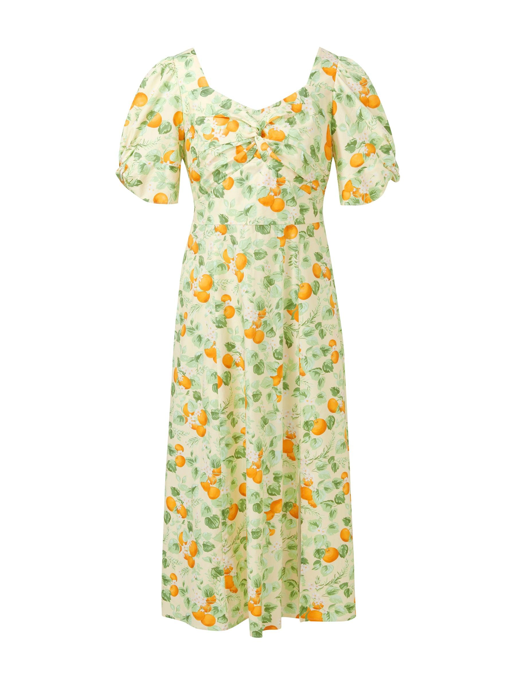 Cotton Floral Print Twist Front Women Midi Dress Product Image