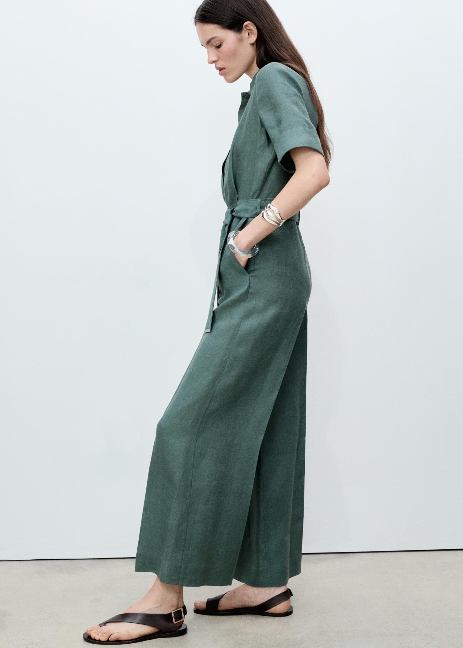 Linen shirt jumpsuit - Women | MANGO USA Product Image