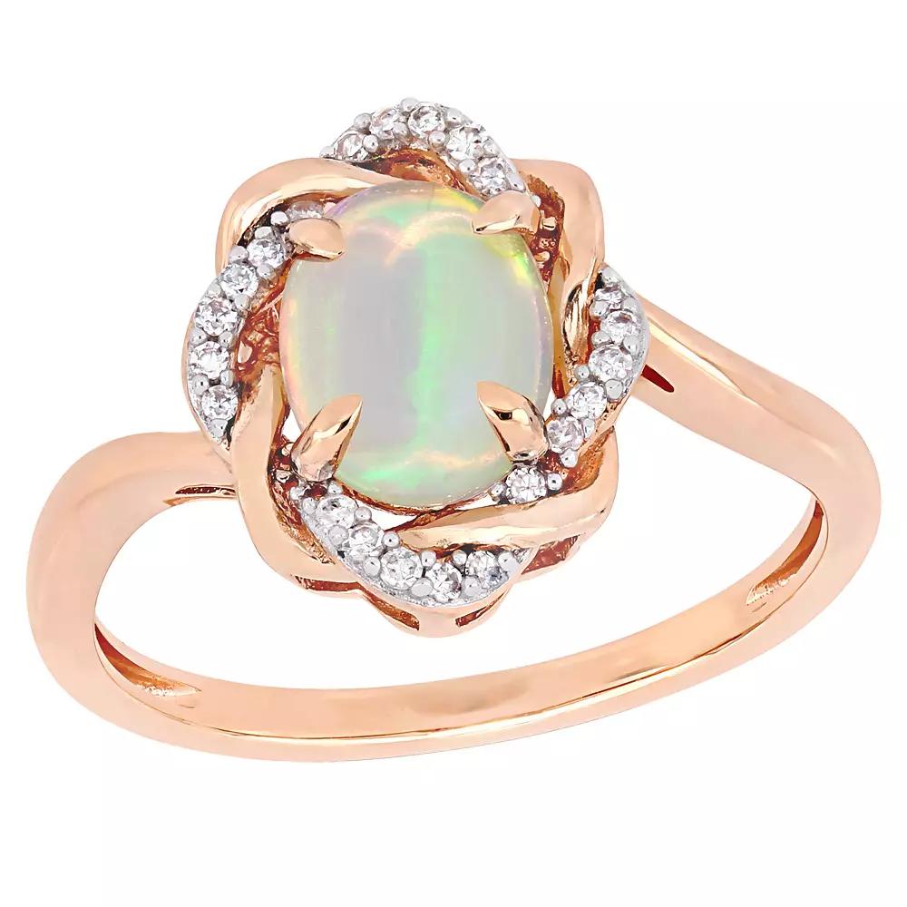 Stella Grace 10k Rose Gold 1/10 Carat T.W. Diamond & Ethiopian Opal Love Knot Ring, Women's, Size: 8.50 Product Image