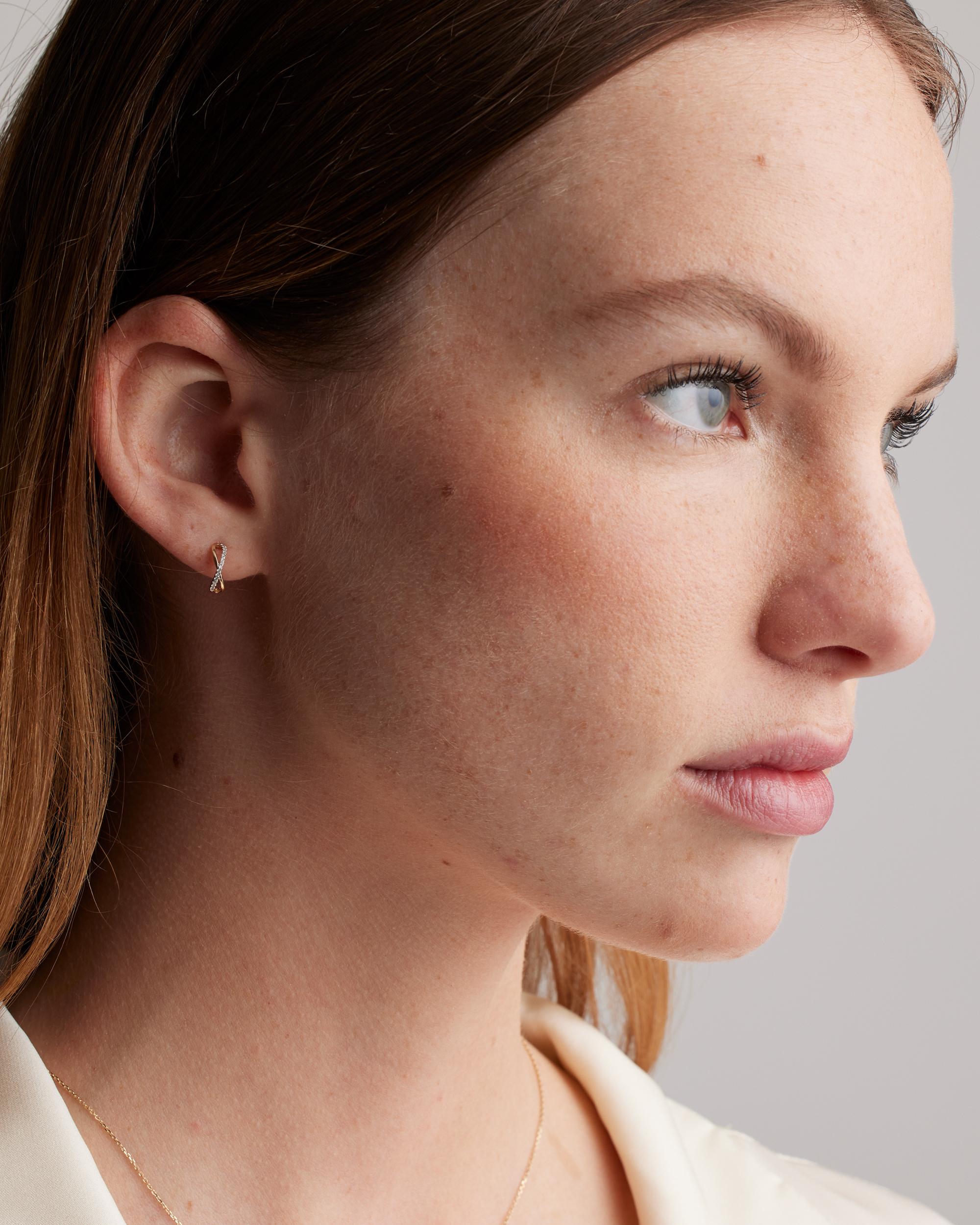 Quince | Women's 14K Gold Pave Diamond X Hoop Earrings Product Image