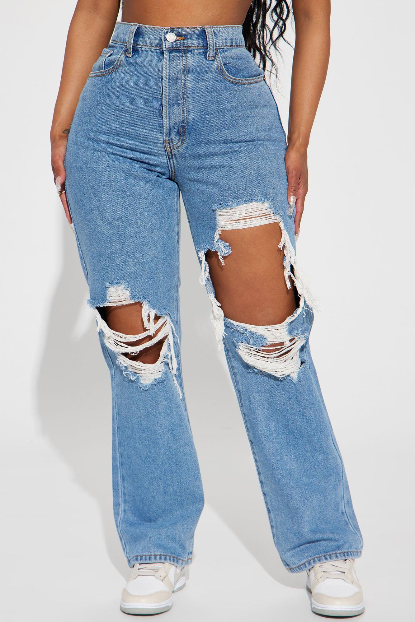 Drive You Crazy Ripped Non Stretch Straight Leg Jeans - Medium Wash Product Image