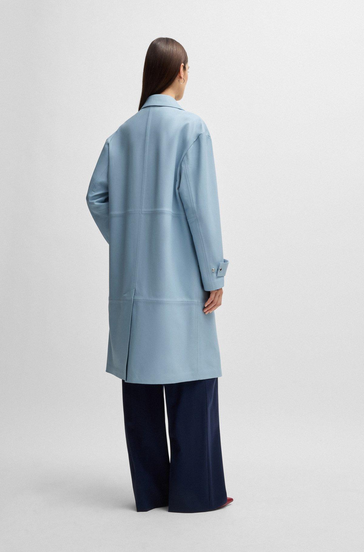 Leather trench coat with silver-tone trims Product Image