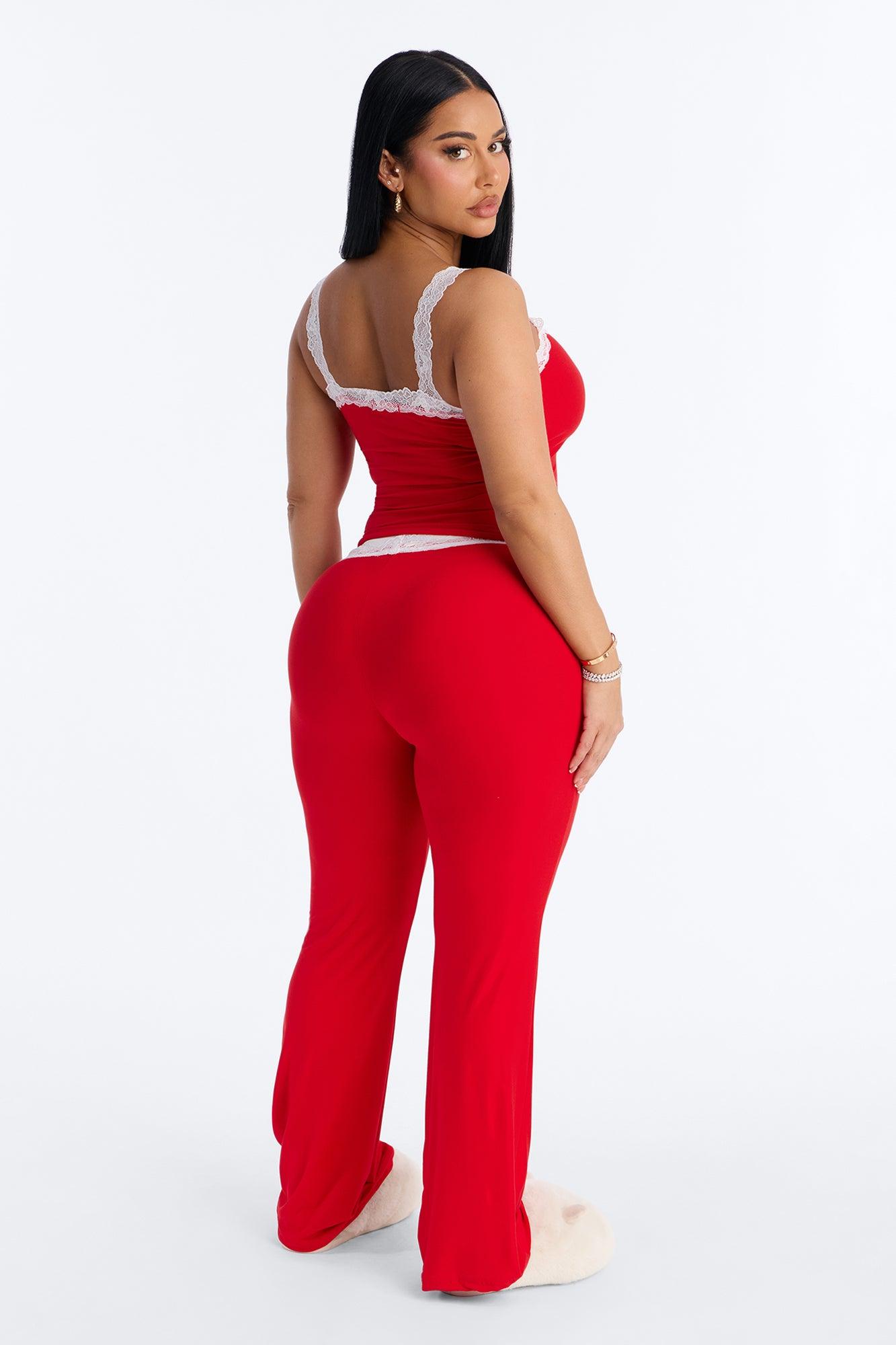 Romantic Dreams Lace Trim Cami PJ Pant Set - Red/White Female Product Image