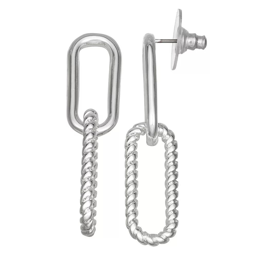 Nine West Silver Tone Linked Double Drop Post Earrings, Women's Product Image