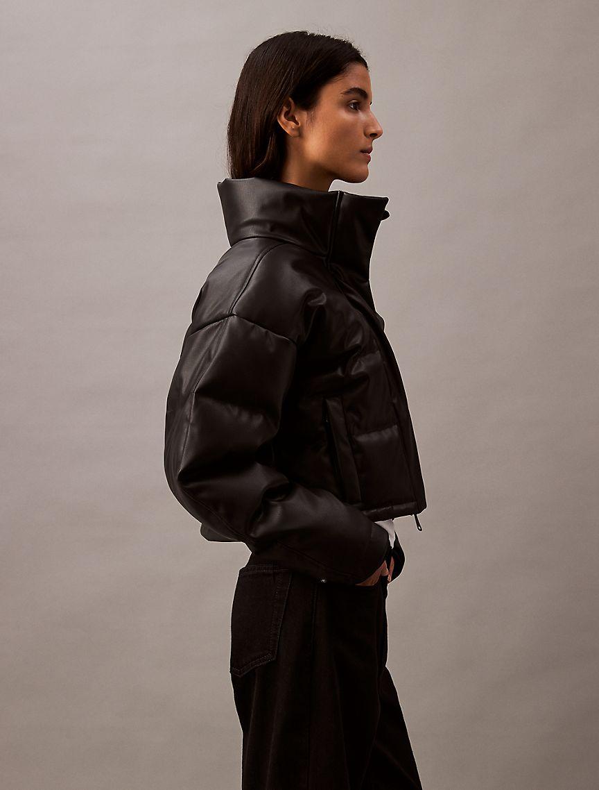 Classic Faux Leather Puffer Jacket Product Image