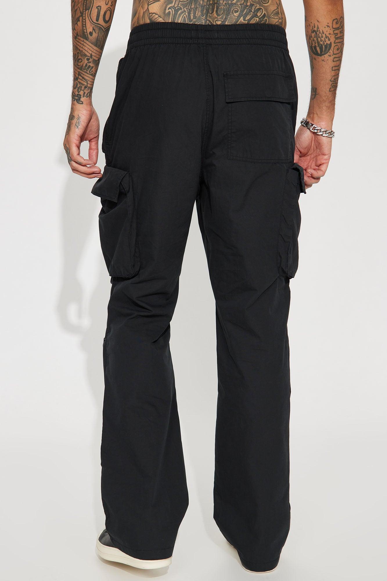 Slim Flare Cargo Parachute Pants - Black Product Image