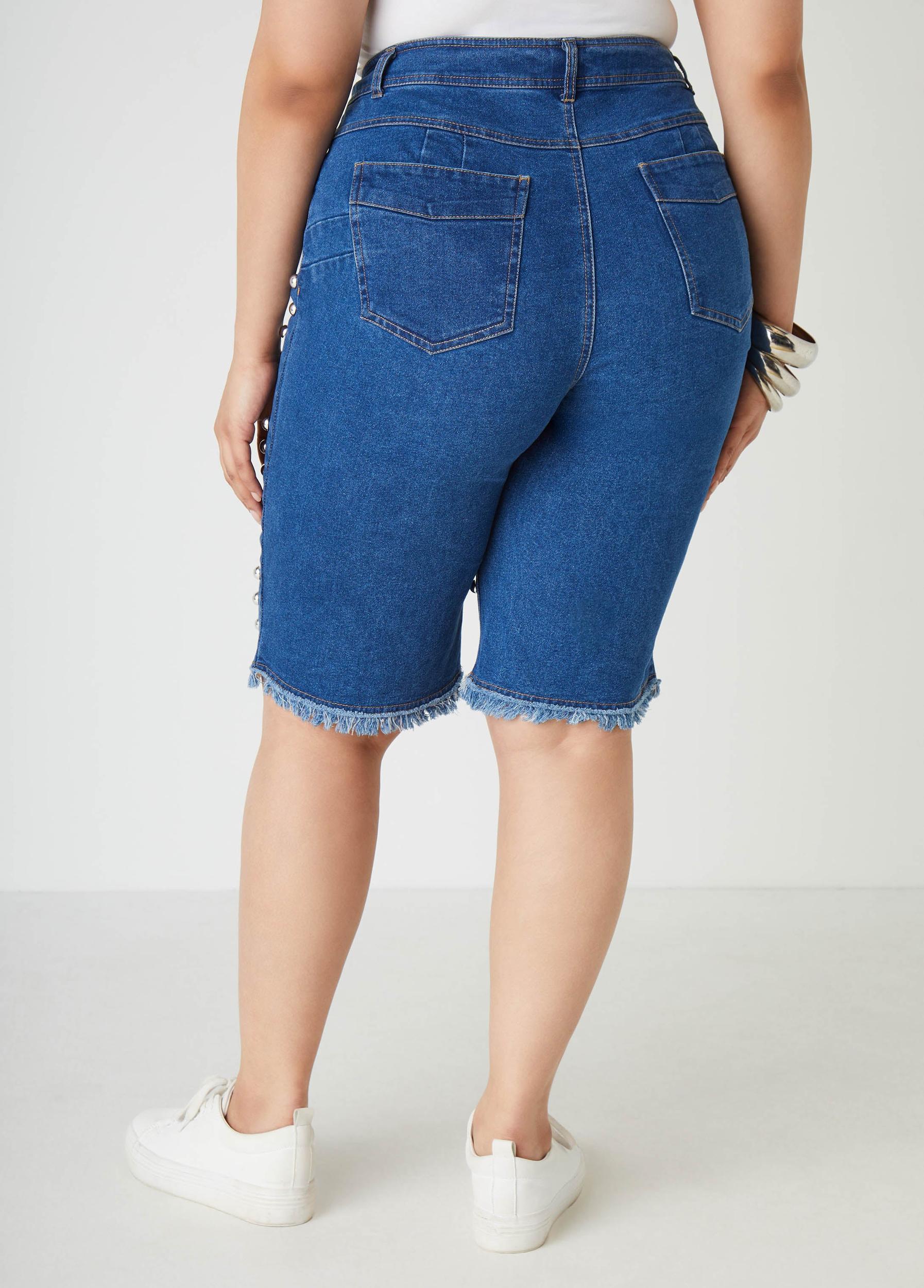 Plus Size Studded Denim Bermuda Shorts Ashley Stewart Product Image