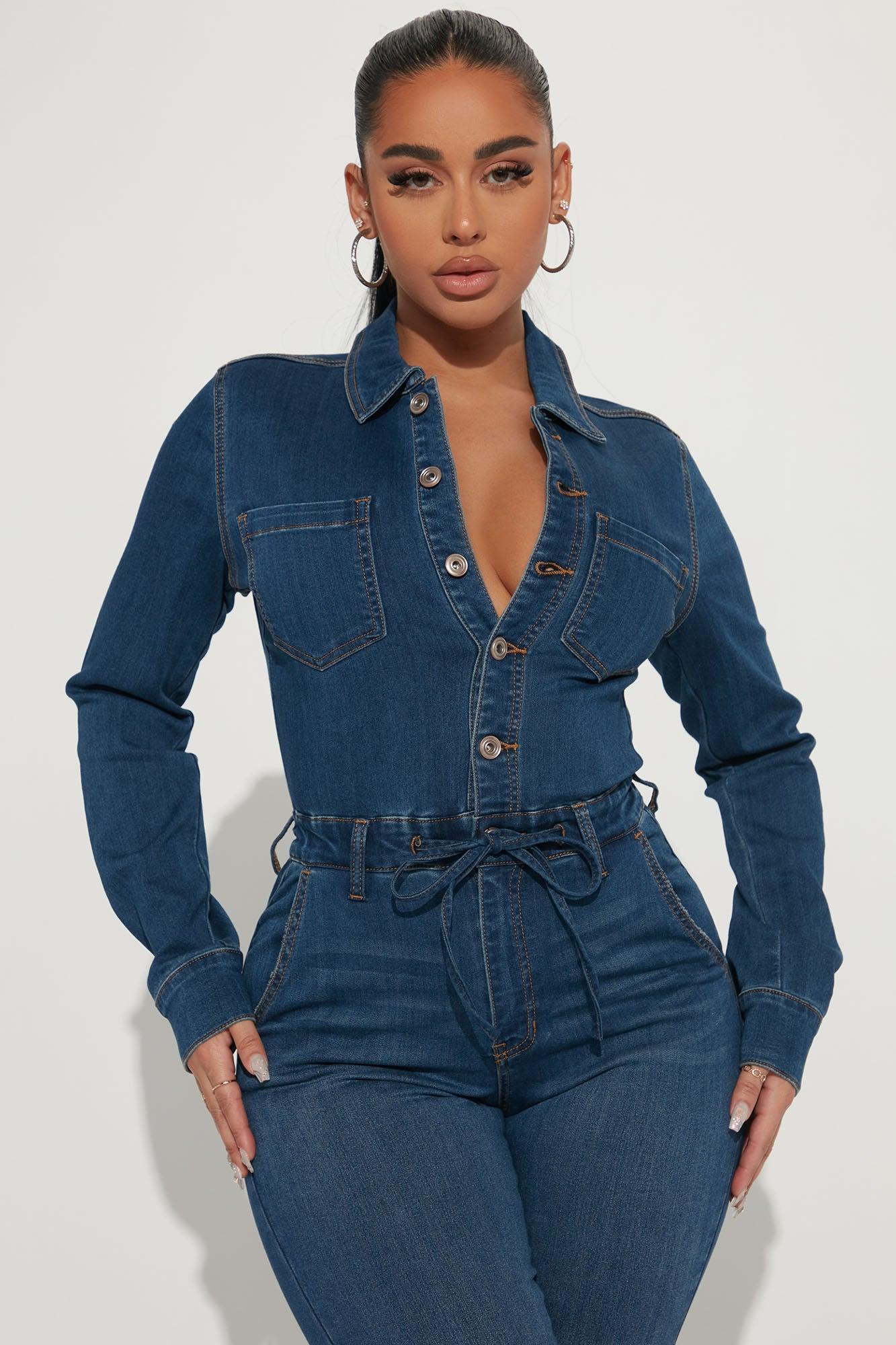 Don't Go Denim Jumpsuit - Dark Wash Product Image