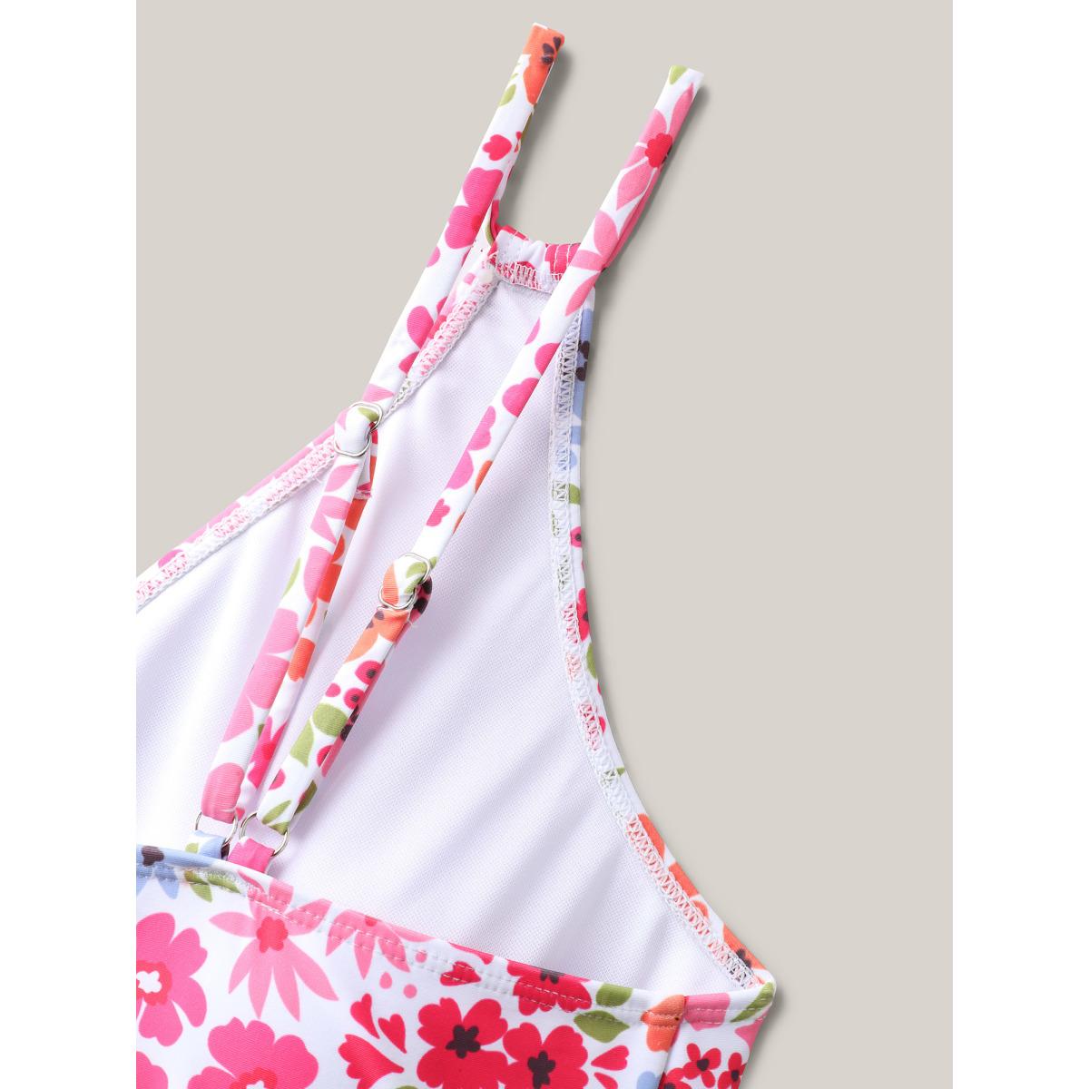 Plus Size Knotted Blooming Floral Print Swim Dress Women's Swimwear Ivory Resort Bodycon V-neck High stretch Curve Swim Dresses BloomChic 22-24/3X Product Image