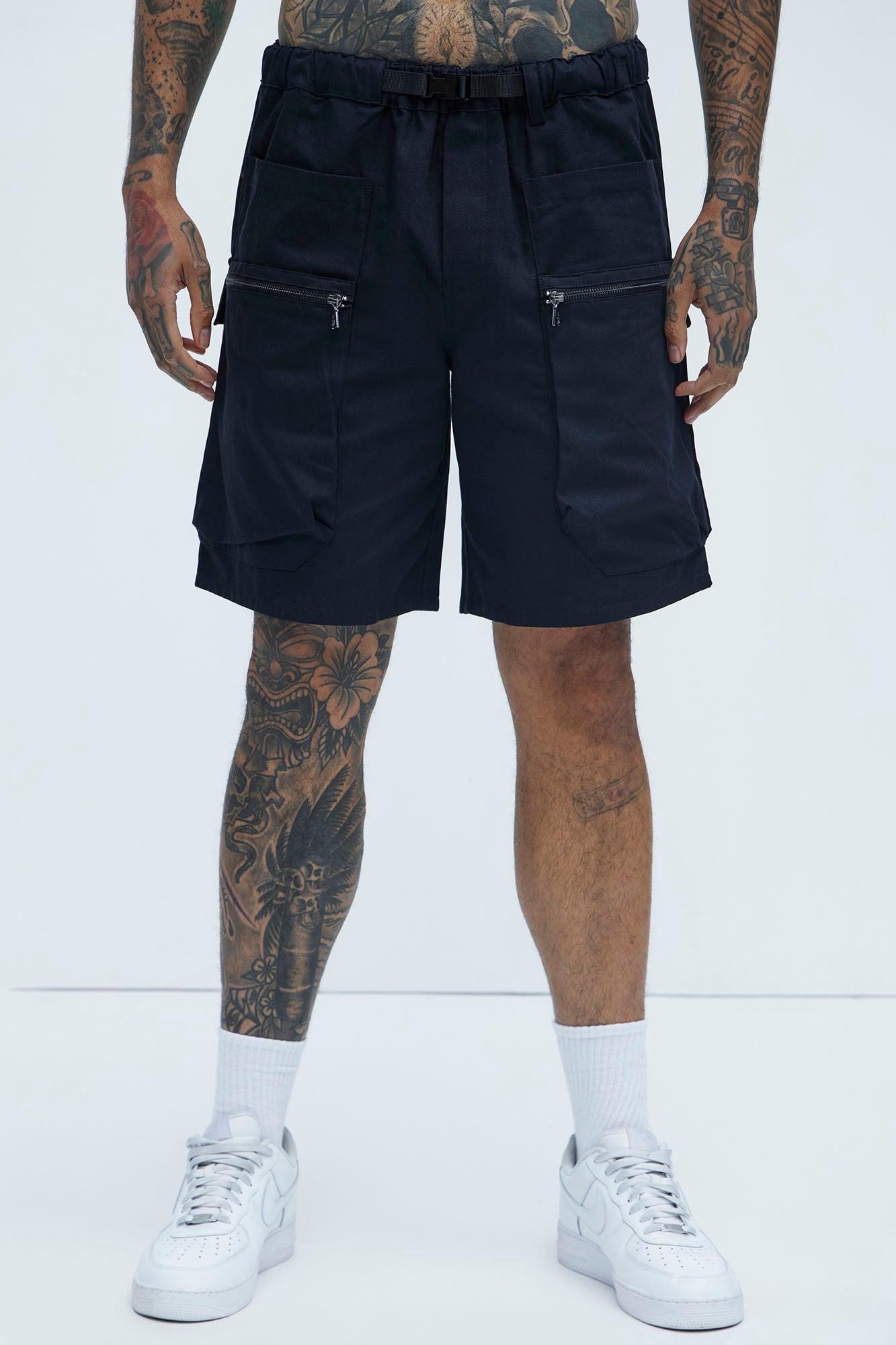 Stacked Cargo Pockets Relaxed Shorts - Black Product Image