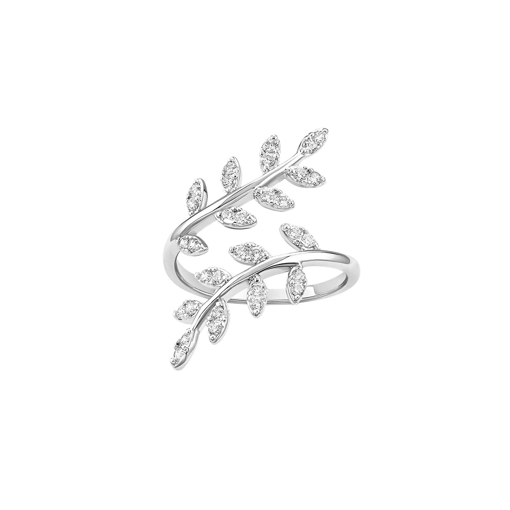 PRIMROSE Fine Silver Plated Cubic Zirconia Vine Bypass Ring, Women's, Size: 9, Silvertone White Product Image