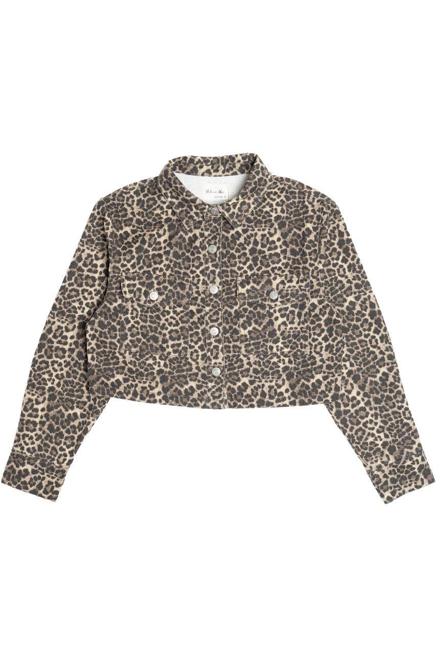 Leopard Cropped Jean Jacket Product Image